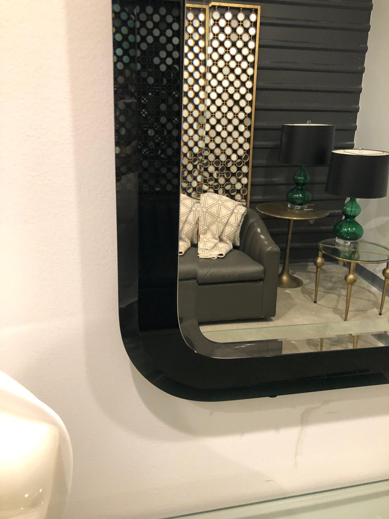 Decorative Contemporary Beveled Edge Black Glass Mirror