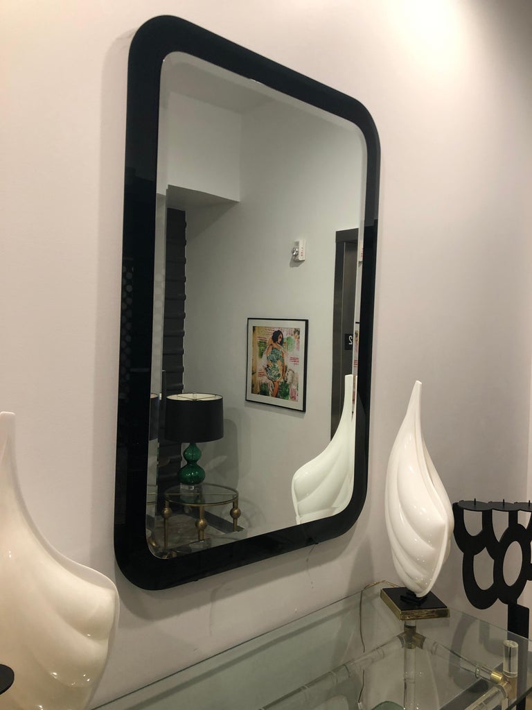 Decorative Contemporary Beveled Edge Black Glass Mirror For Sale at 1stdibs