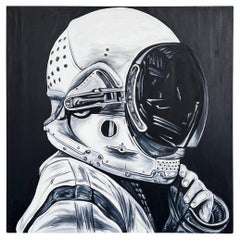 Decorative contemporary black and white painting, cosmonaut by Ricardo Rodriguez