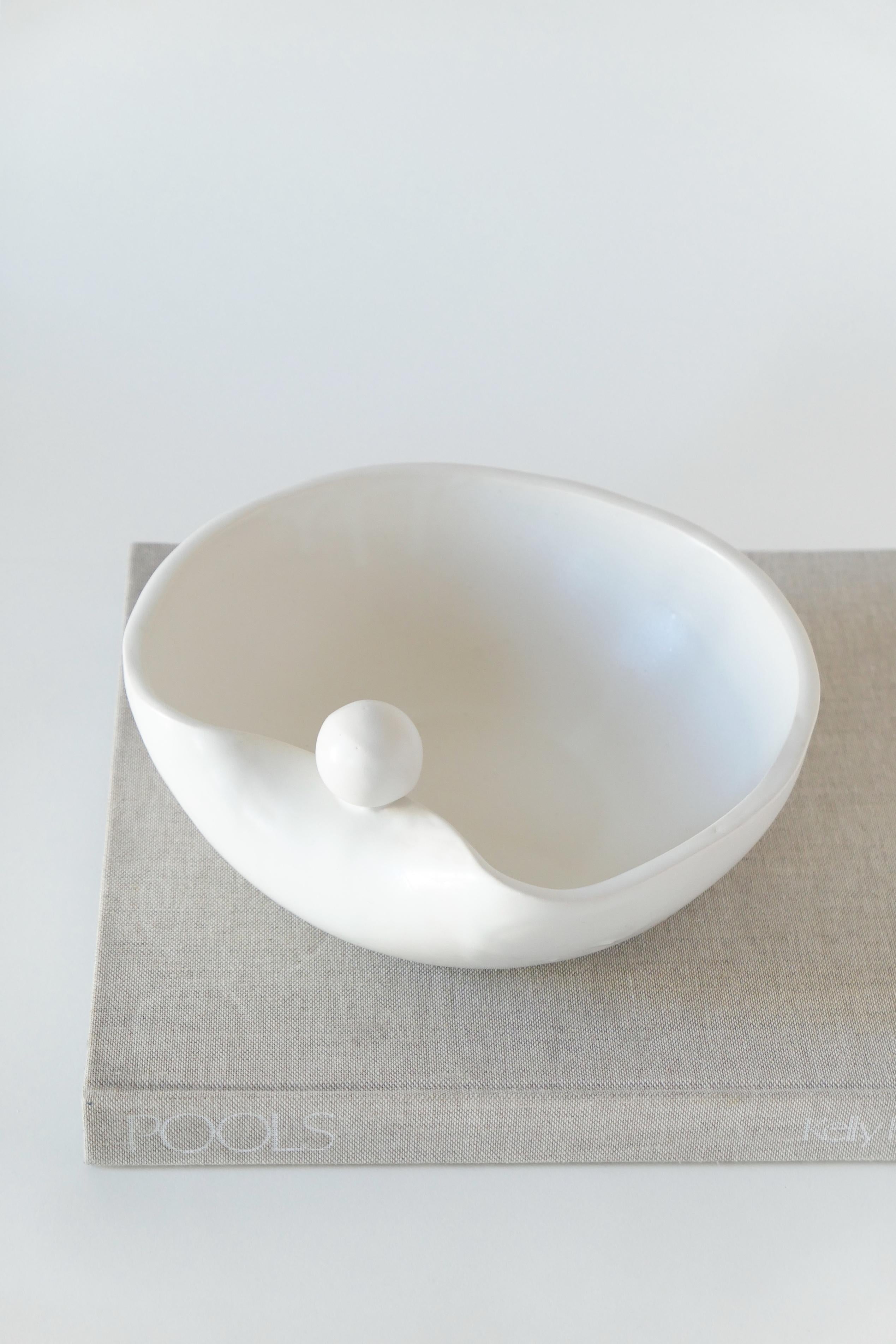 Hand-Carved Decorative Contemporary Curved Handmade Ceramic Bowl For Sale