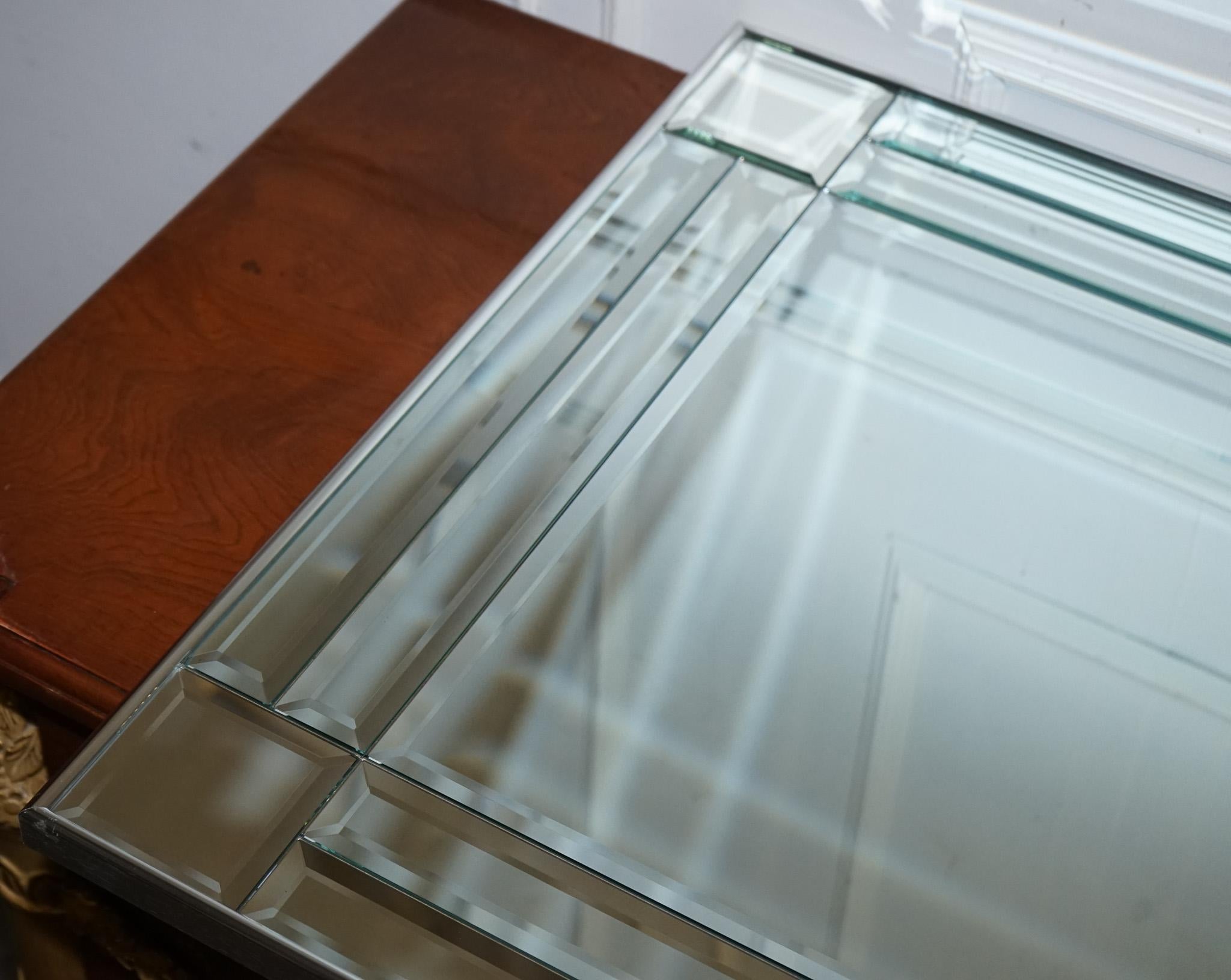 DECORATIVE CONTEMPORARY RECTANGLE WALL MIRROR WiTH BEVELED GLASS GREY FRAME For Sale 4