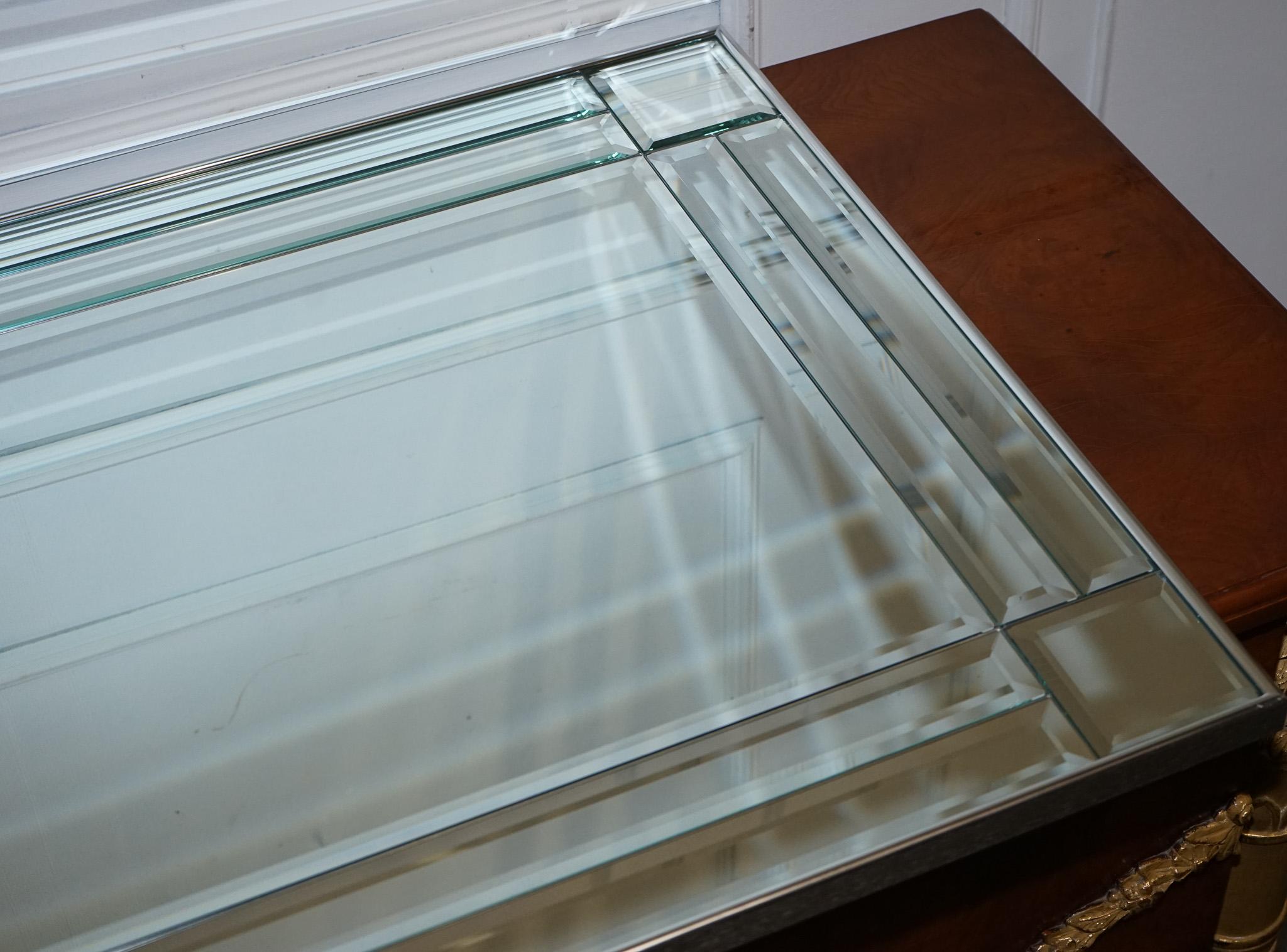 DECORATIVE CONTEMPORARY RECTANGLE WALL MIRROR WiTH BEVELED GLASS GREY FRAME For Sale 5