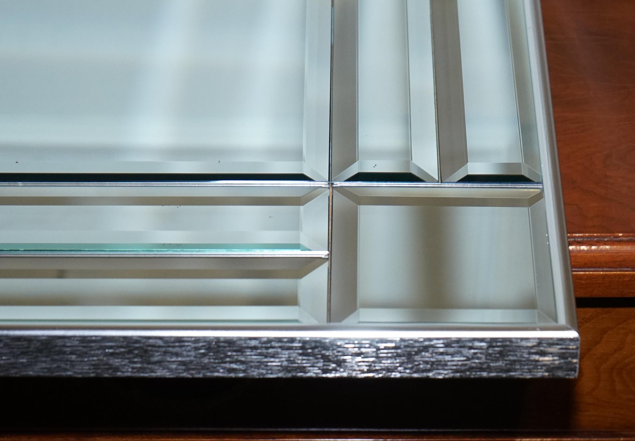 DECORATIVE CONTEMPORARY RECTANGLE WALL MIRROR WiTH BEVELED GLASS GREY FRAME For Sale 6