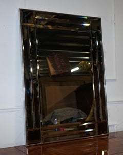 DECORATIVE CONTEMPORARY RECTANGLE WALL MIRROR WiTH BEVELED GLASS GREY FRAME
