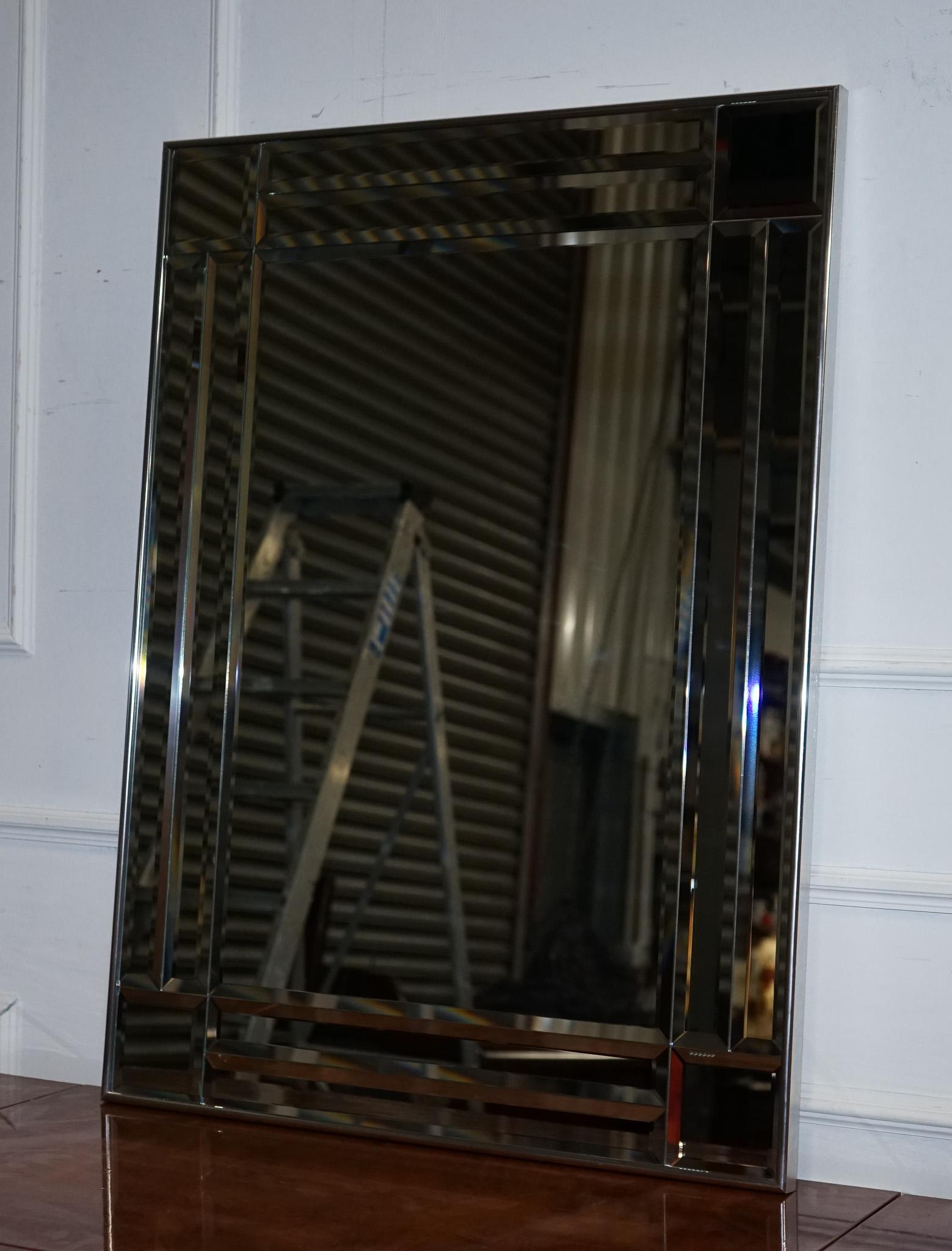 British DECORATIVE CONTEMPORARY RECTANGLE WALL MIRROR WiTH BEVELED GLASS GREY FRAME For Sale