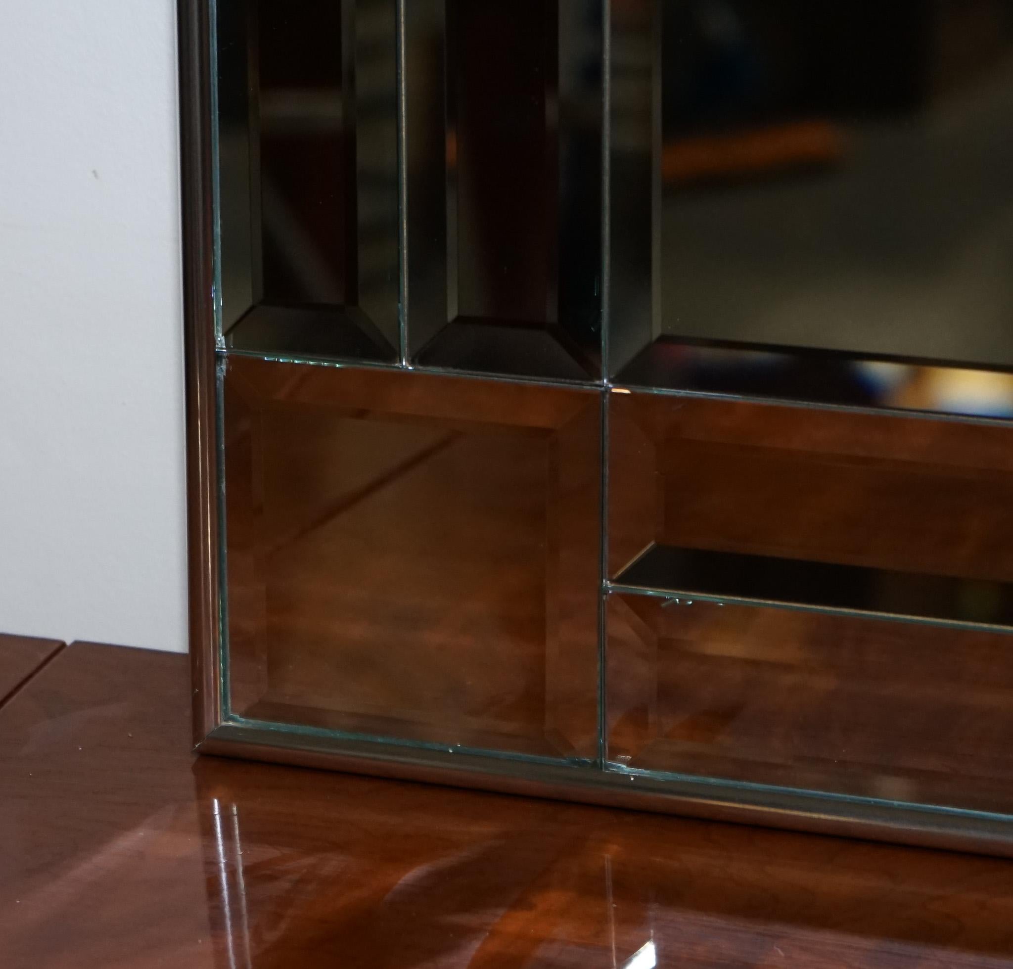 20th Century DECORATIVE CONTEMPORARY RECTANGLE WALL MIRROR WiTH BEVELED GLASS GREY FRAME For Sale