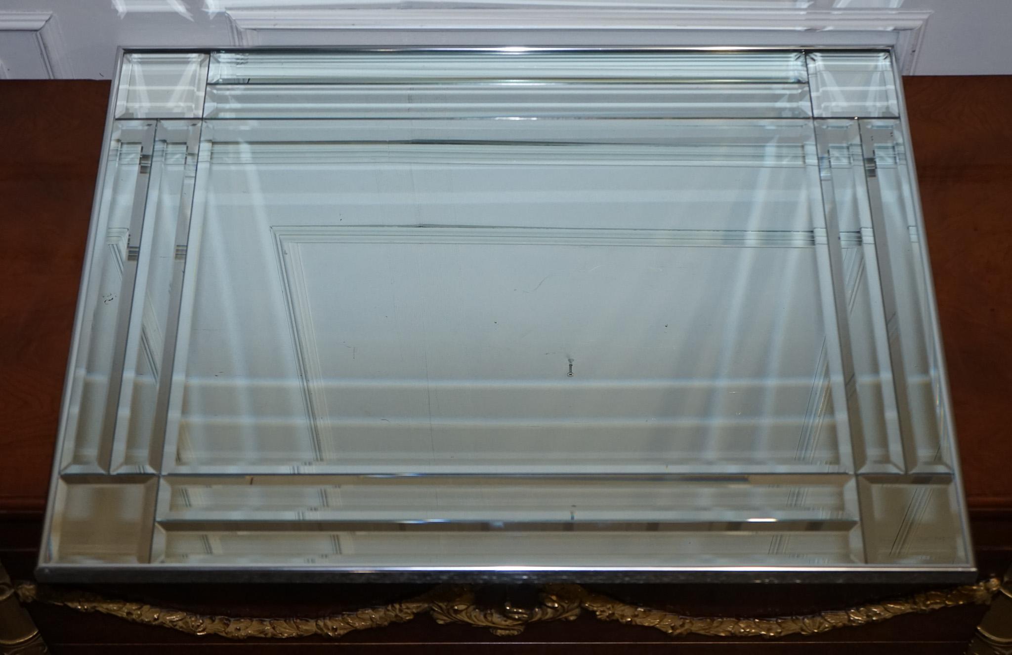 DECORATIVE CONTEMPORARY RECTANGLE WALL MIRROR WiTH BEVELED GLASS GREY FRAME For Sale 1