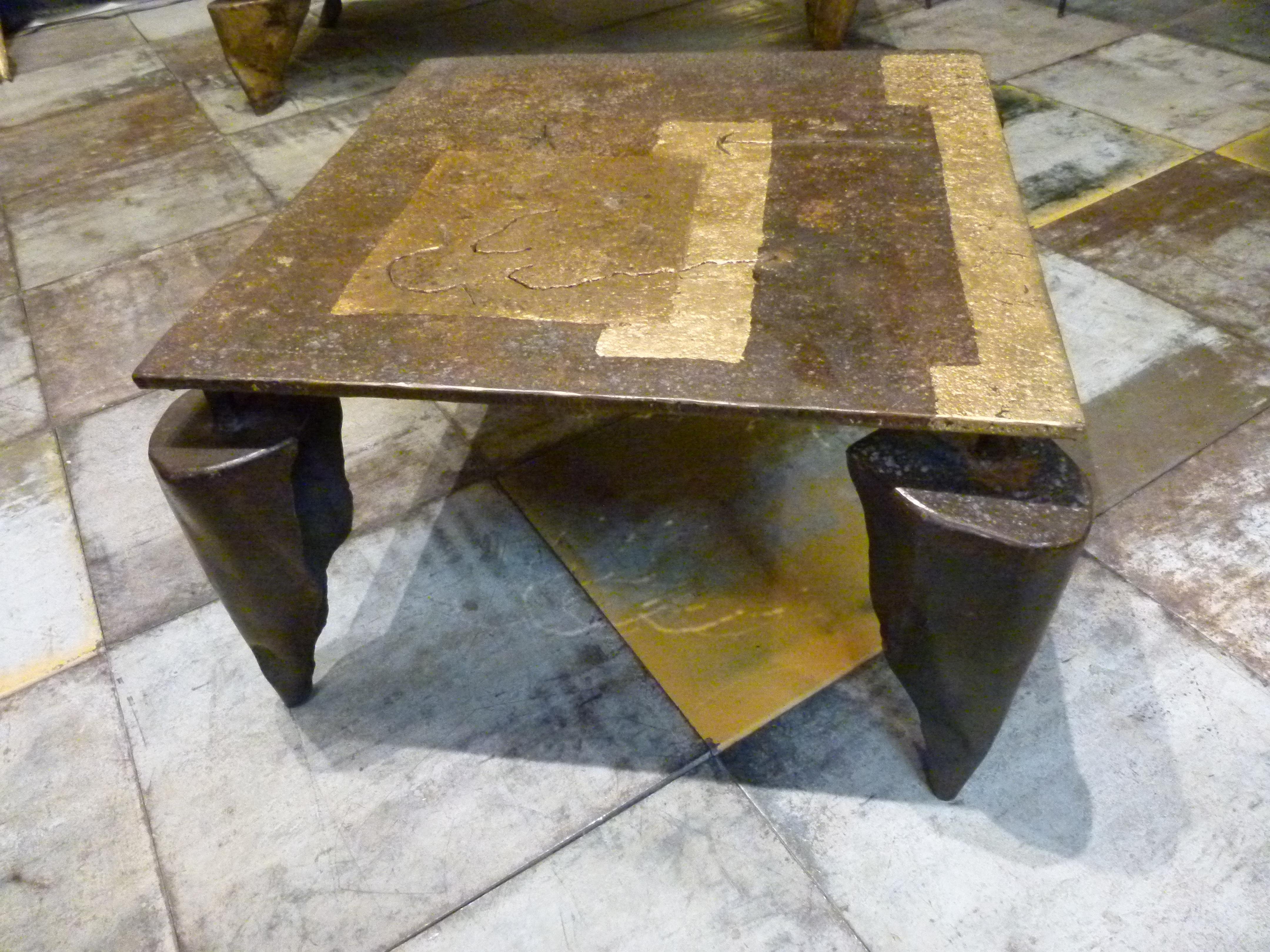 Jean-Jaques Argueyrolles  Contemporary  Iron and Gold Leaf French Table   4