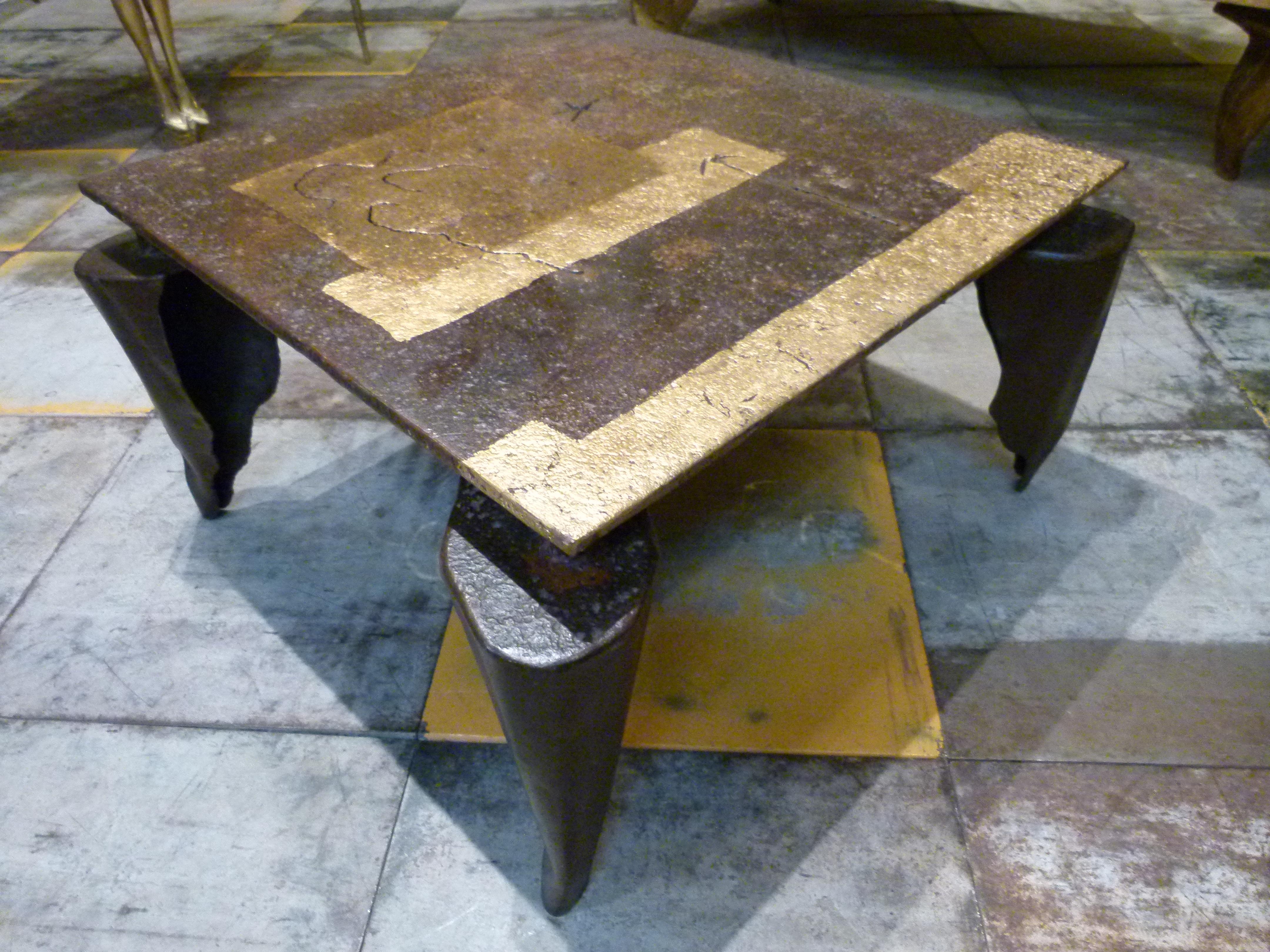 Jean-Jaques Argueyrolles  Contemporary  Iron and Gold Leaf French Table   5