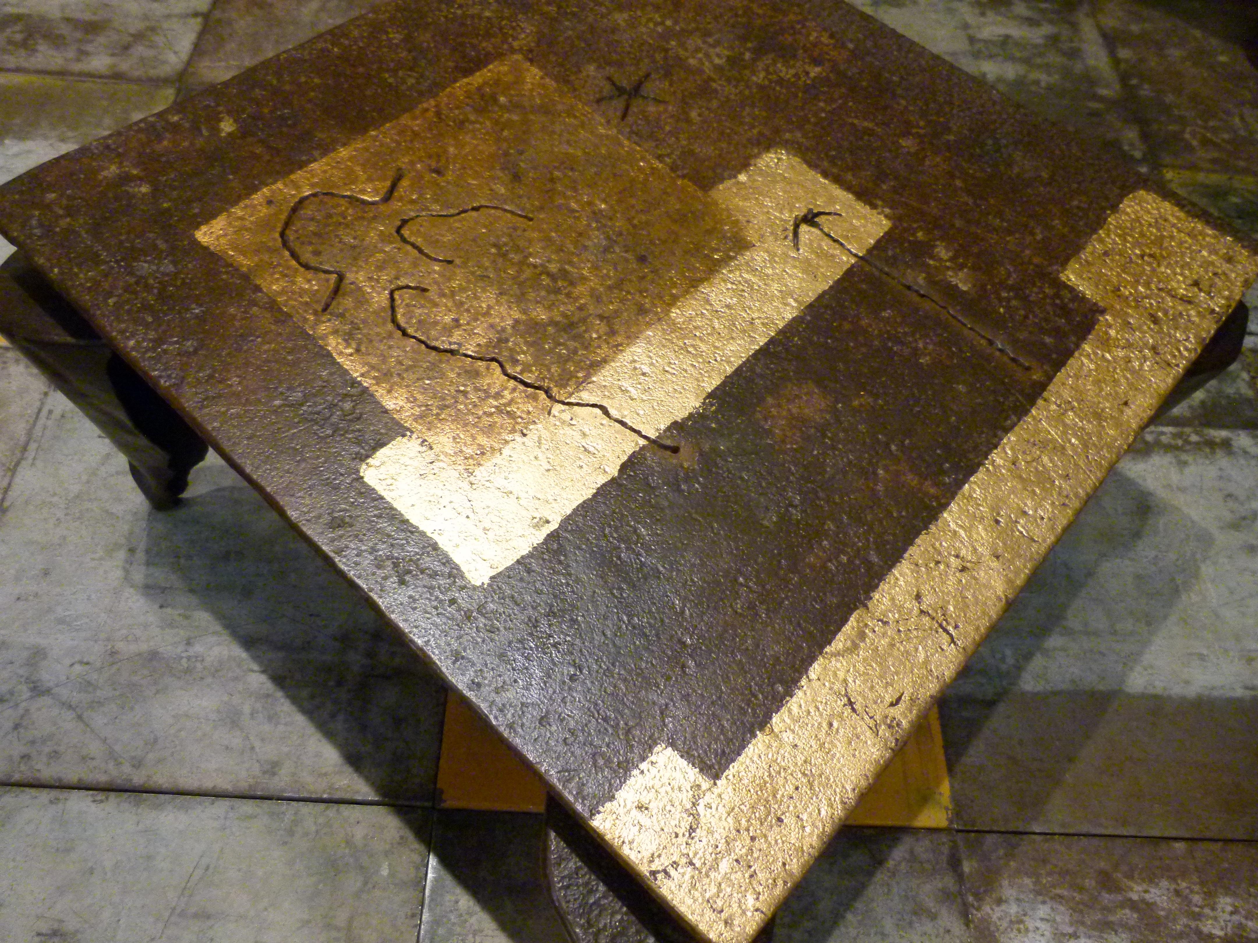 Jean-Jaques Argueyrolles  Contemporary  Iron and Gold Leaf French Table   3