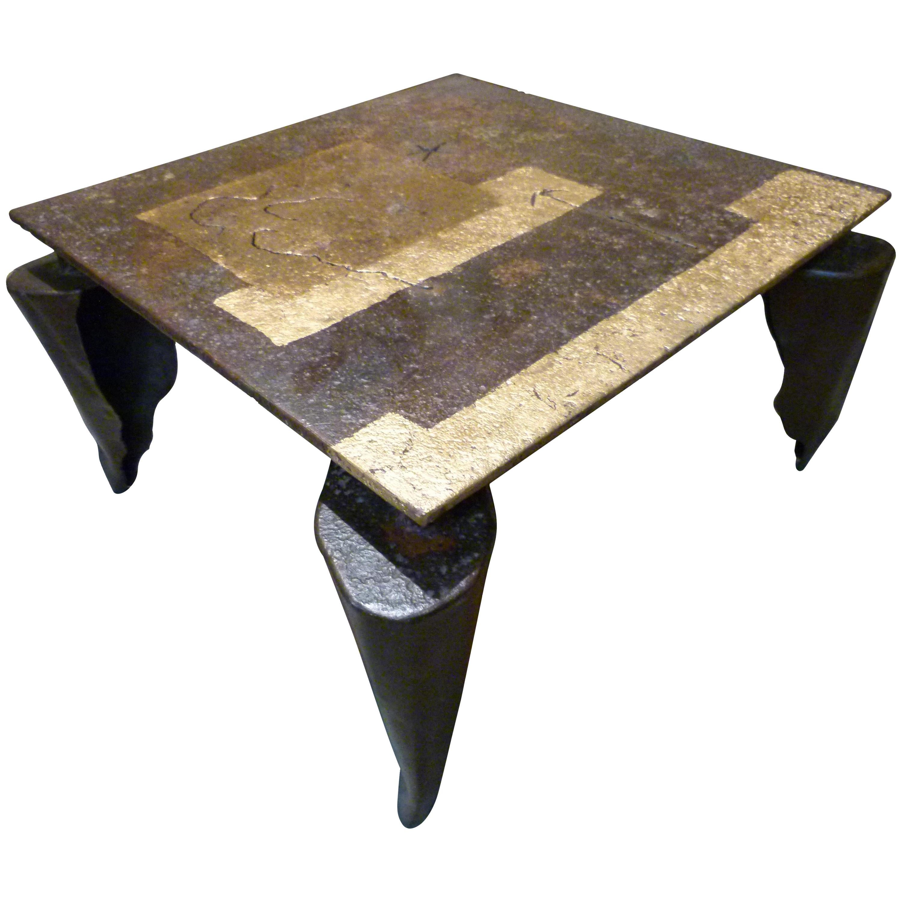 Jean-Jaques Argueyrolles  Contemporary  Iron and Gold Leaf French Table  