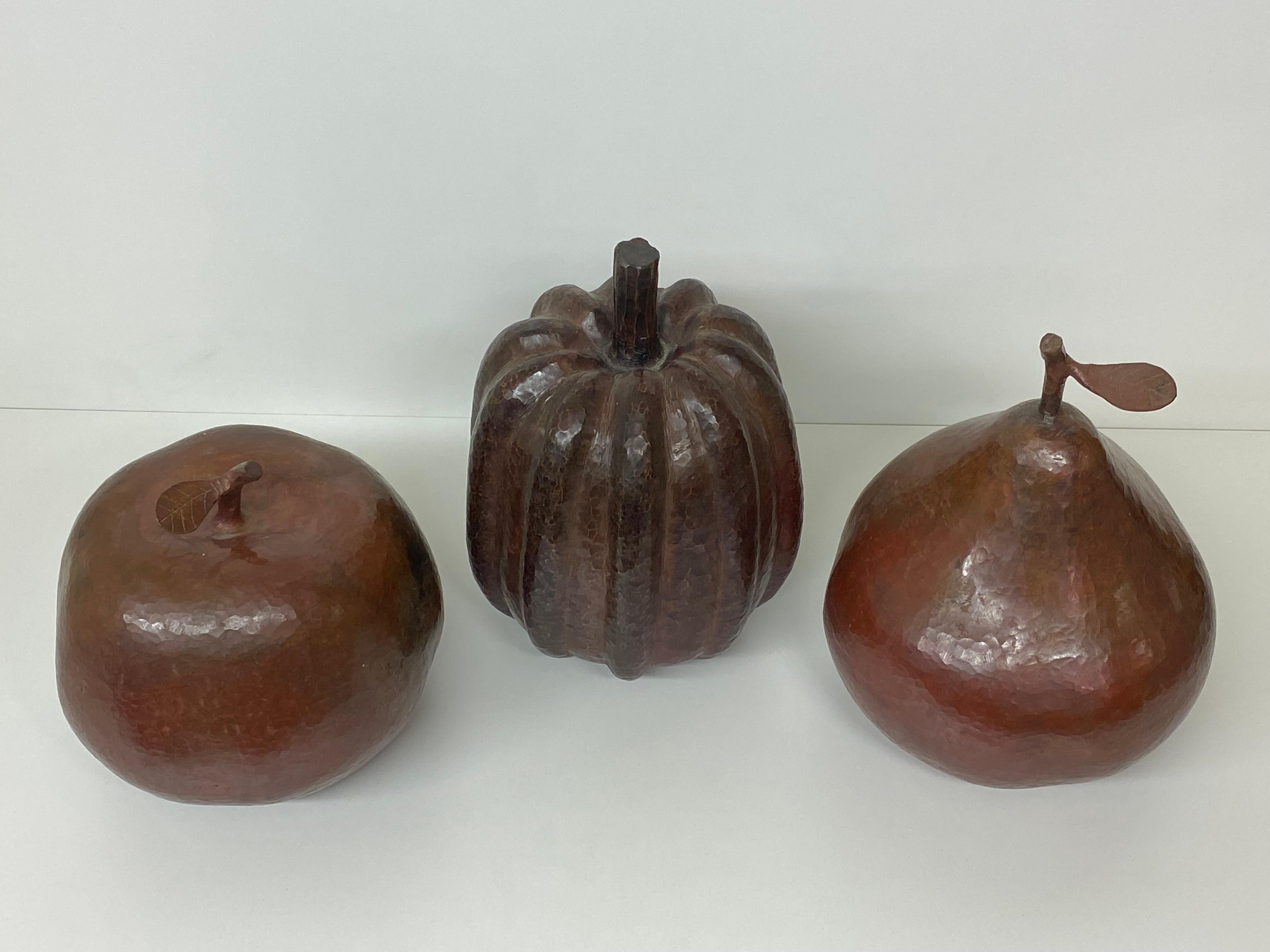 Bohemian Decorative Copper Apple Pear Pumpkin Sculpture For Sale