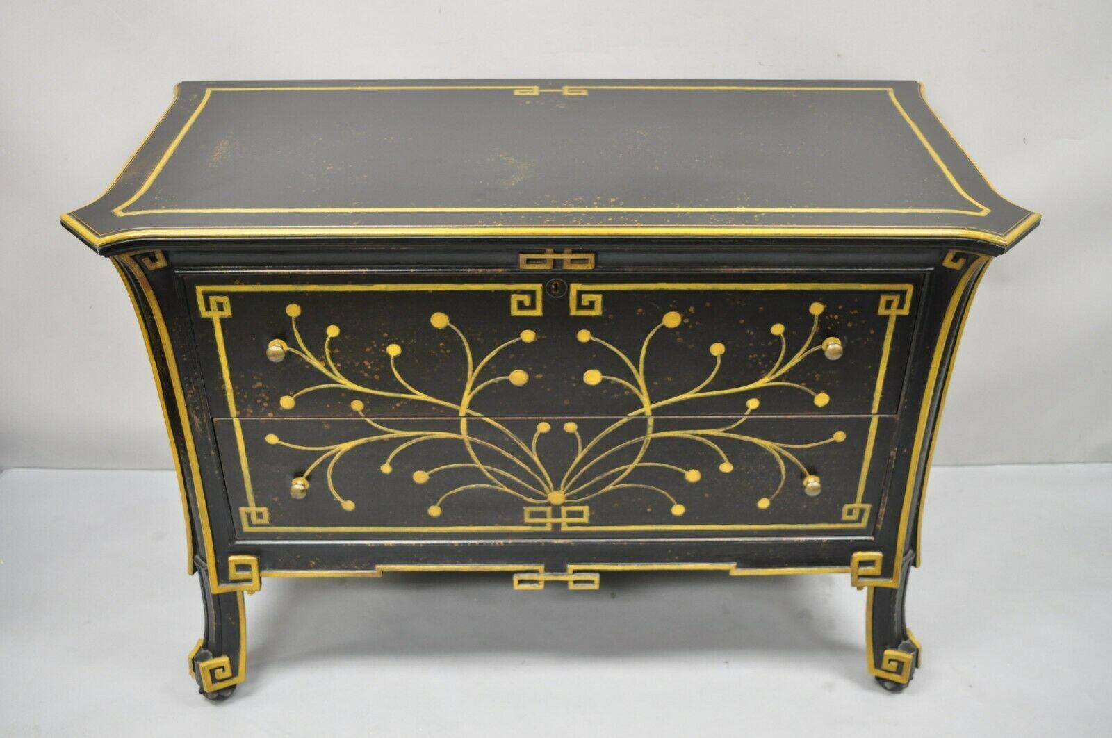 Decorative Crafts Inc Black Ebonized Regency 2 Drawer Commode Dresser Chest For Sale 4