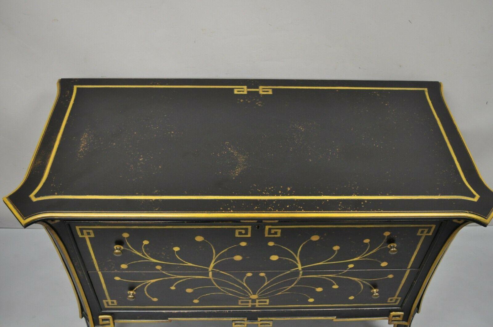 20ième siècle Commode à 2 tiroirs Regency noire en bois d'ébène décoratif Crafts Inc en vente
