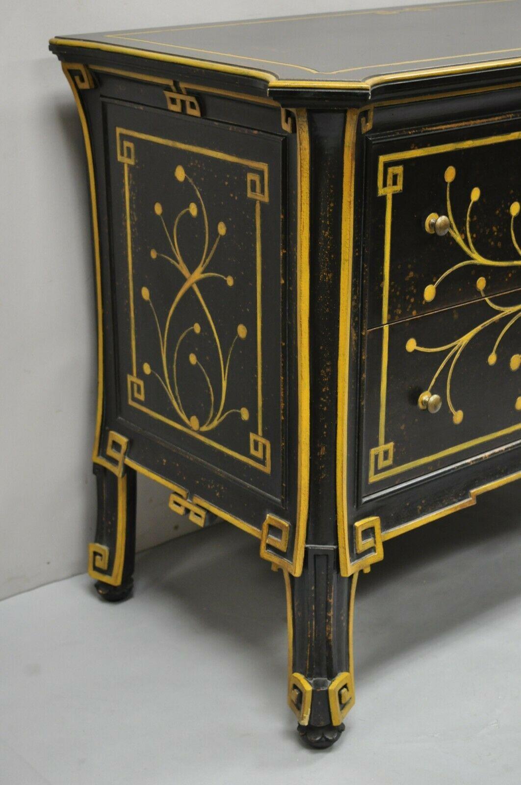 Decorative Crafts Inc Black Ebonized Regency 2 Drawer Commode Dresser Chest In Good Condition For Sale In Philadelphia, PA
