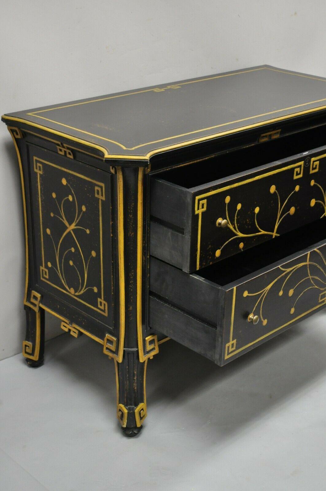 20th Century Decorative Crafts Inc Black Ebonized Regency 2 Drawer Commode Dresser Chest For Sale
