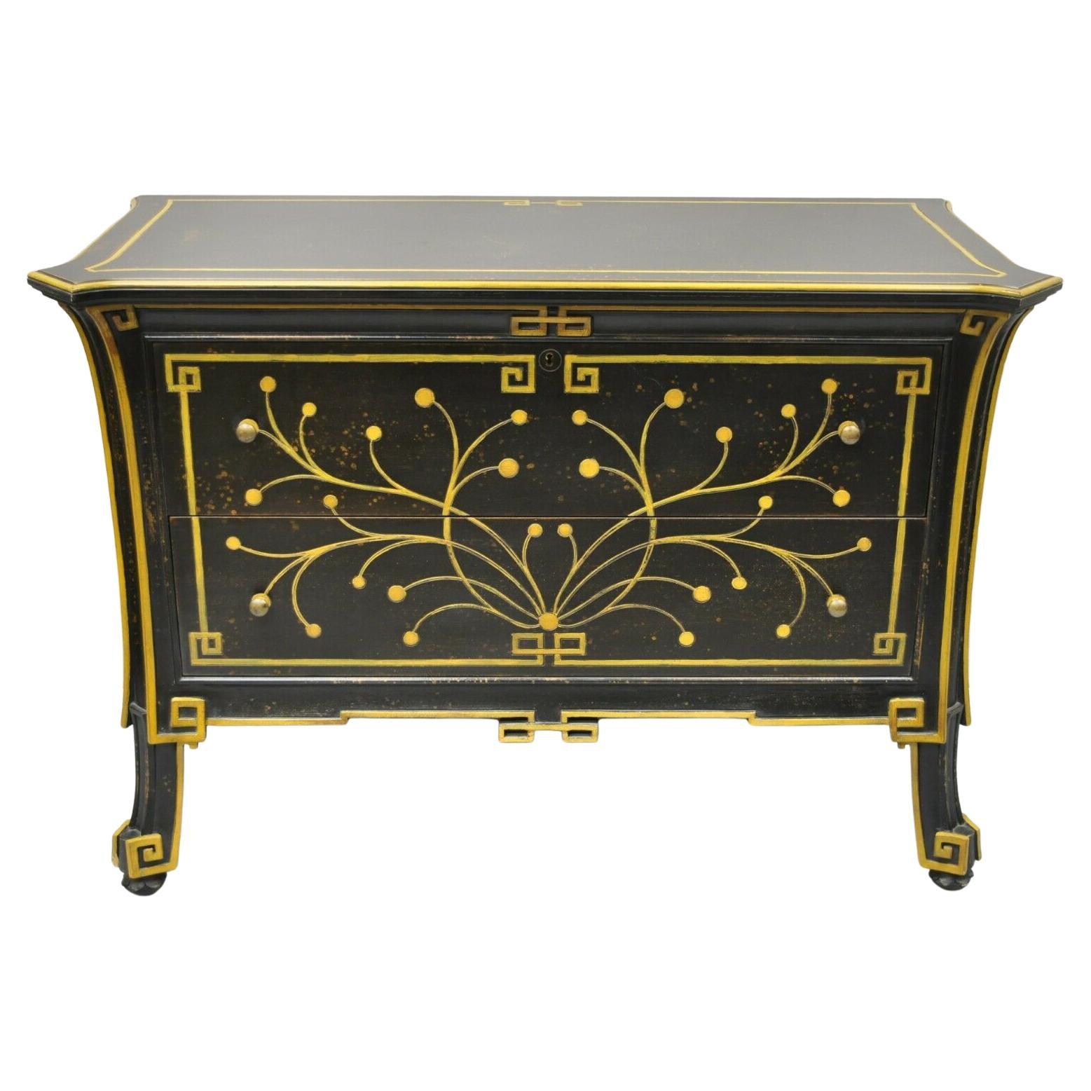 Commode à 2 tiroirs Regency noire en bois d'ébène décoratif Crafts Inc en vente