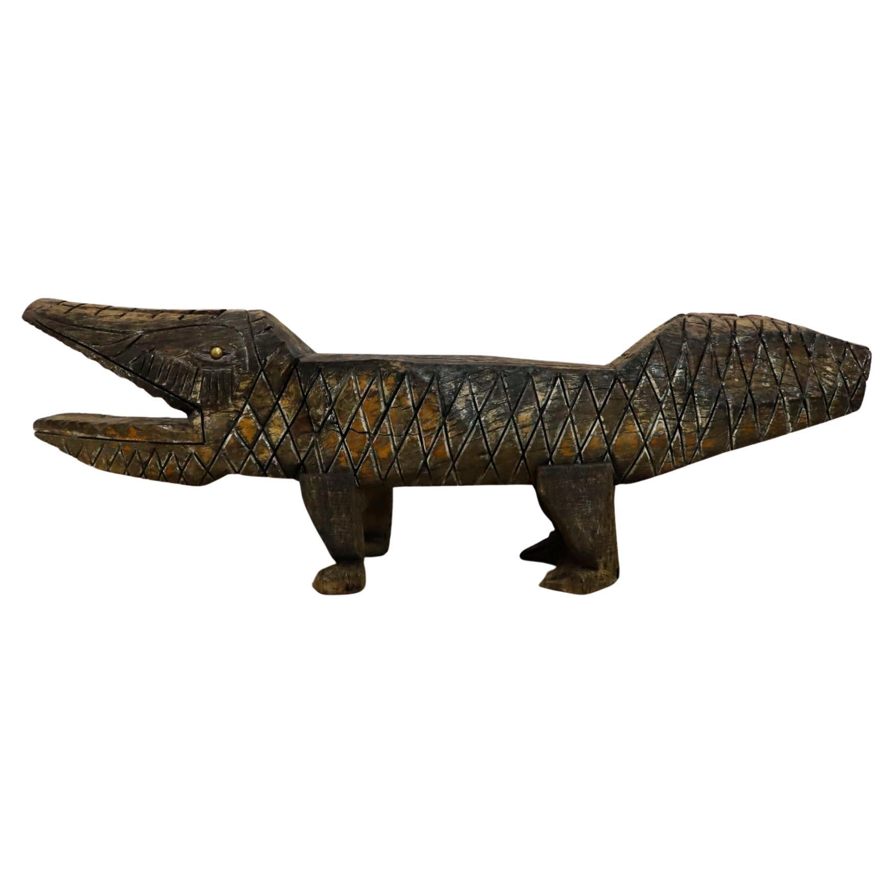 Decorative crocodile-shaped bench Mexico, ca. 1960 For Sale