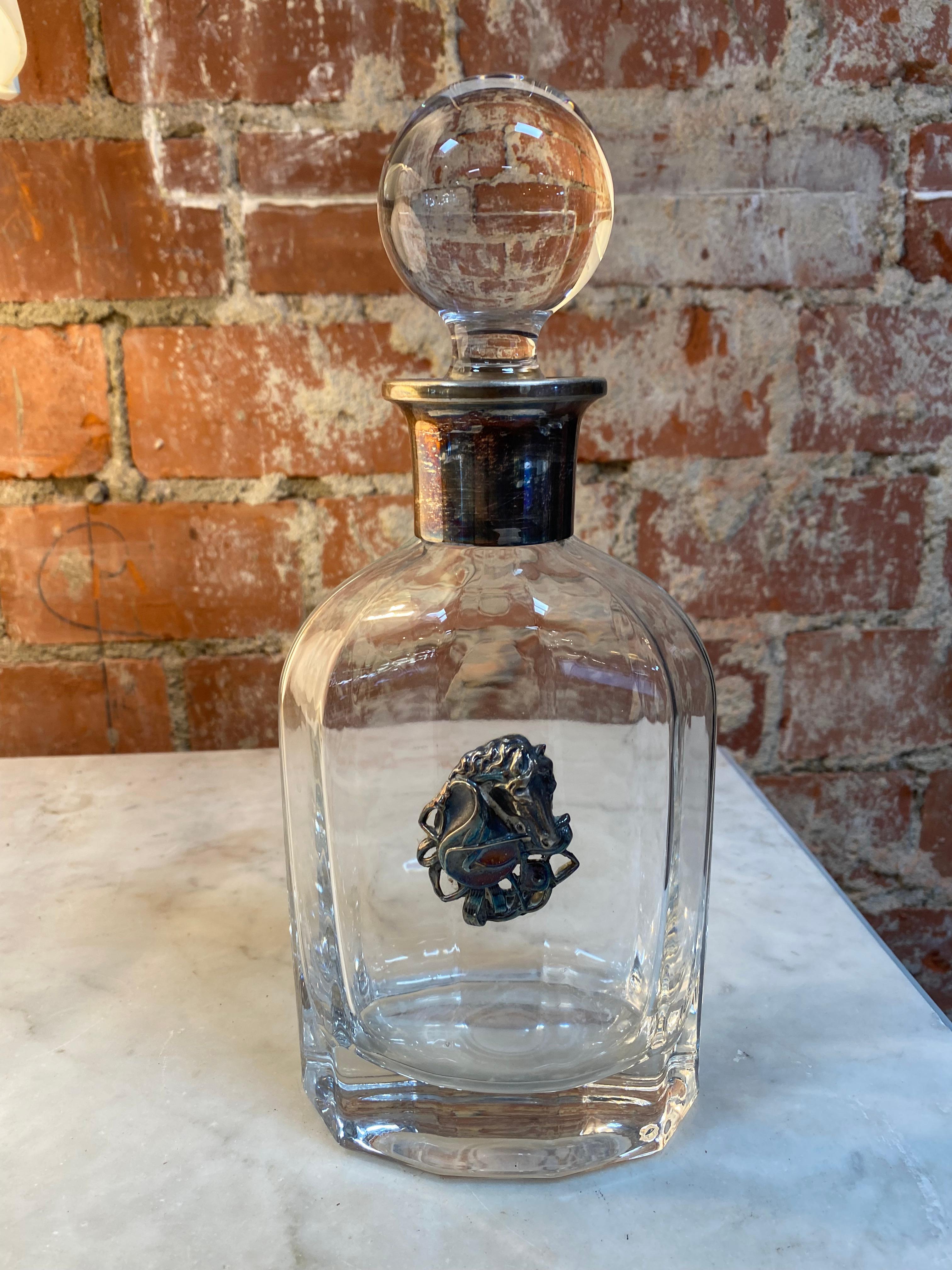 Mid-Century Modern Decorative Crystal and Silver Bottle, 1950s For Sale