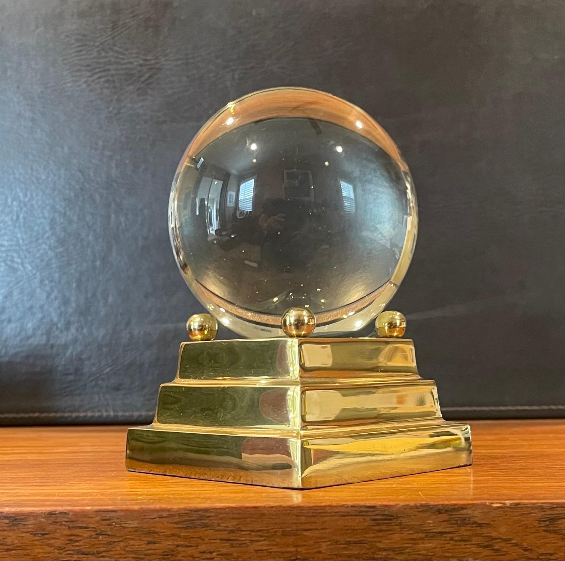  Decorative Crystal Sphere on Brass Base For Sale 4