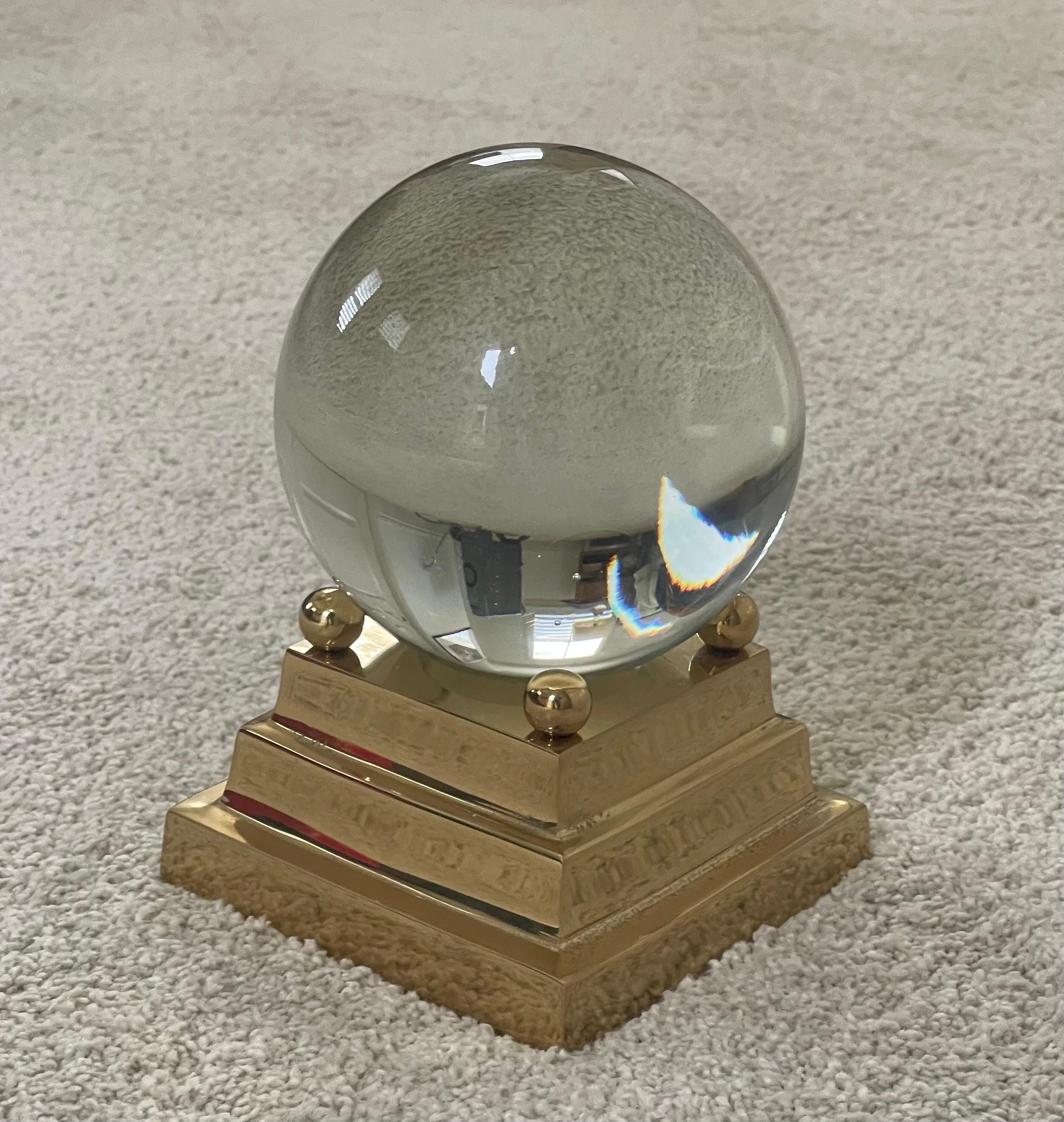 Mid-Century Modern  Decorative Crystal Sphere on Brass Base For Sale