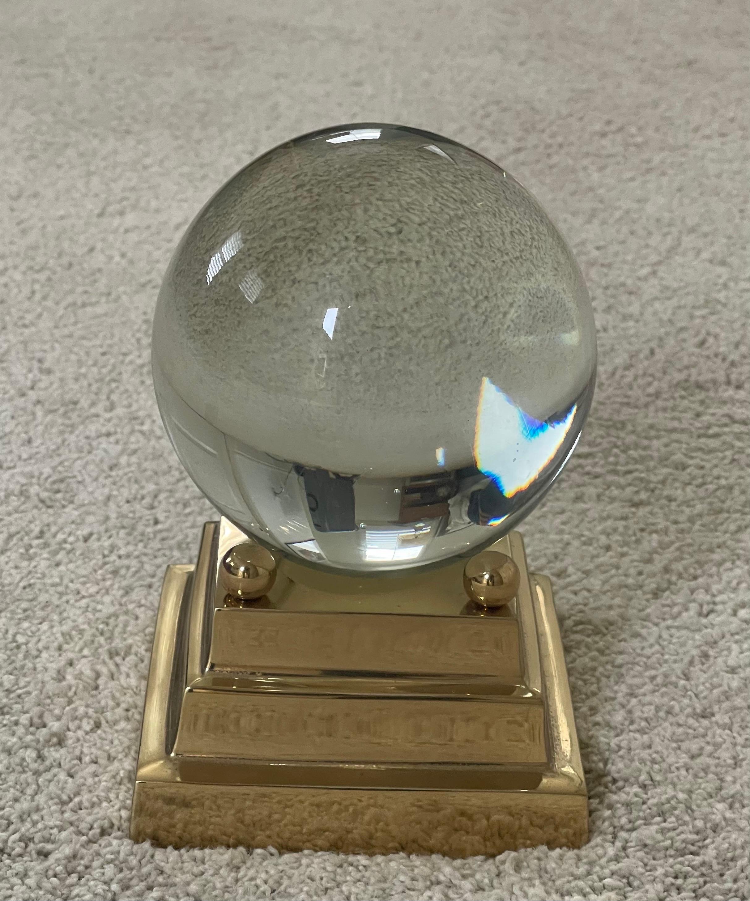  Decorative Crystal Sphere on Brass Base In Good Condition For Sale In San Diego, CA