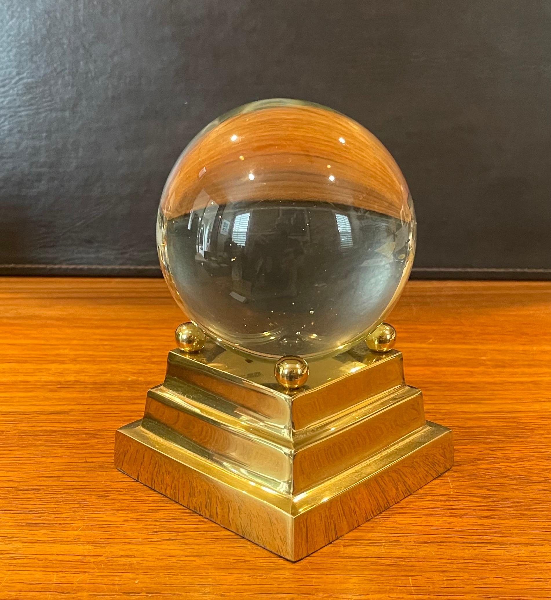 Decorative Crystal Sphere on Brass Base For Sale 1