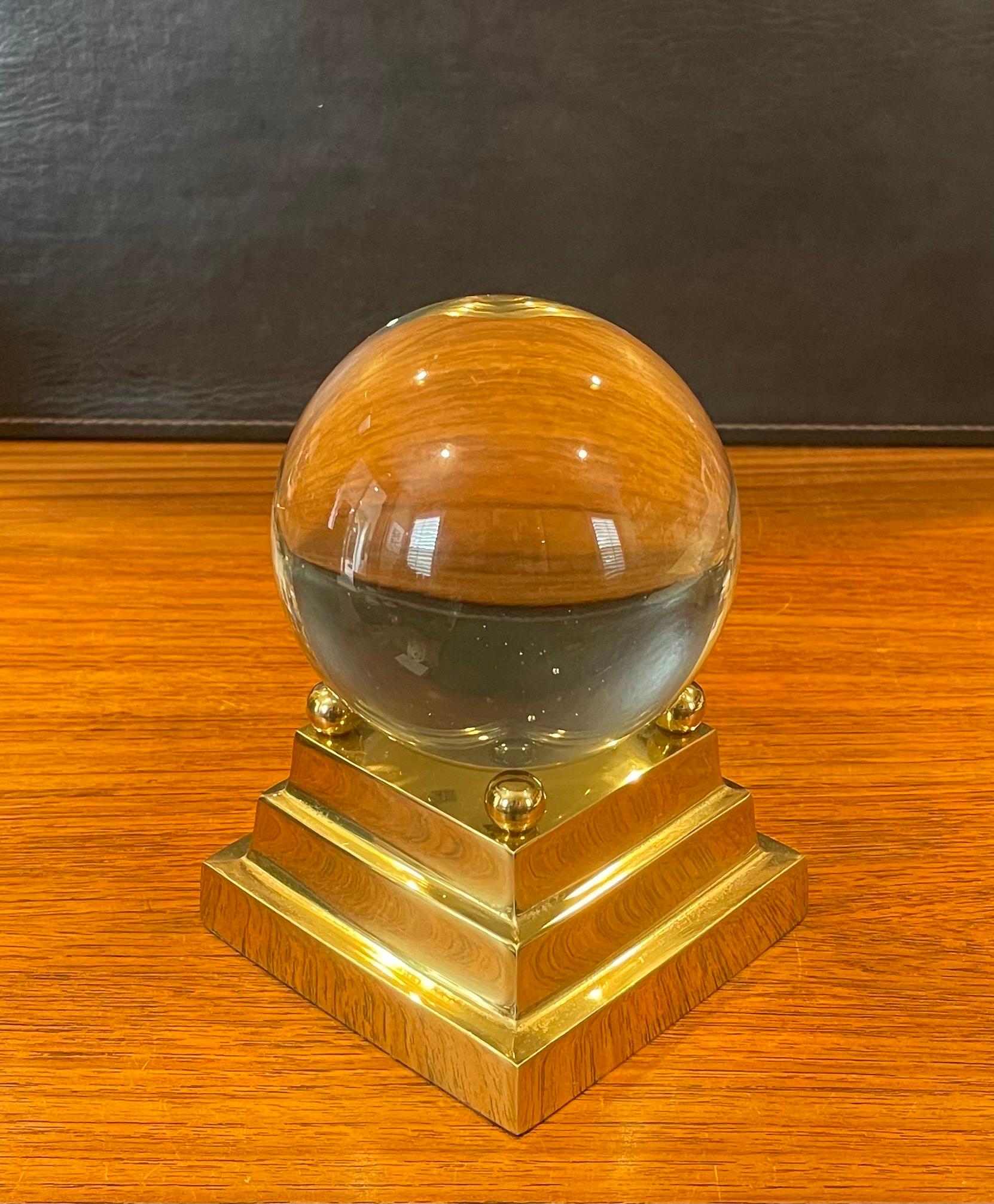  Decorative Crystal Sphere on Brass Base For Sale 2