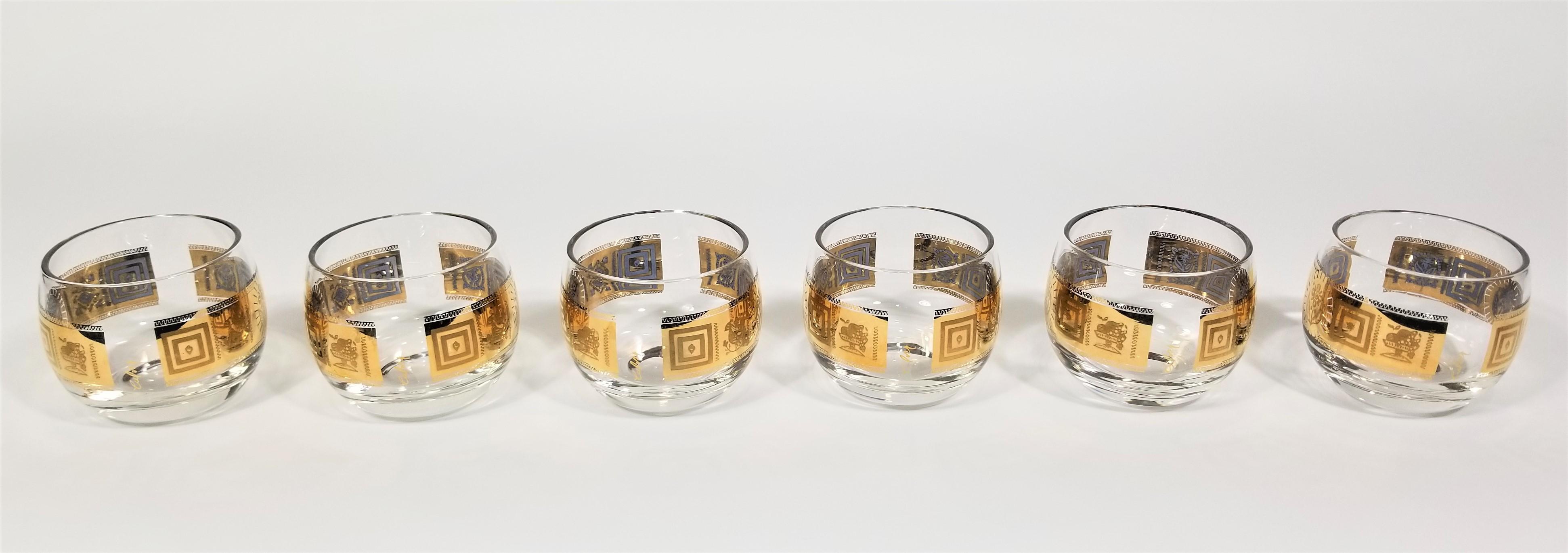 Culver 22K Gold Glassware Barware Cocktail Set Mid. Century 1960s 7