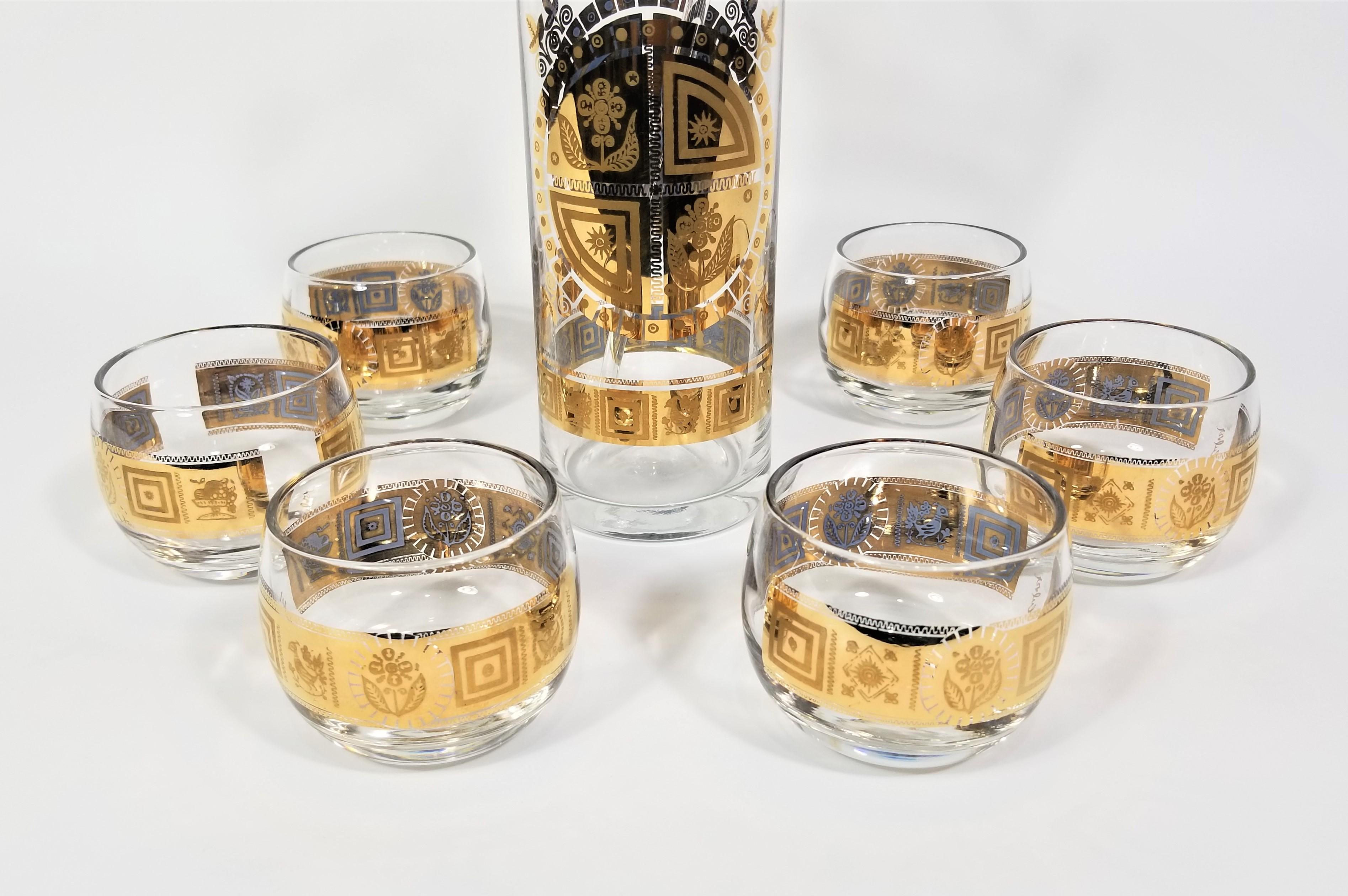 Culver 22K Gold Glassware Barware Cocktail Set Mid. Century 1960s In Excellent Condition In New York, NY
