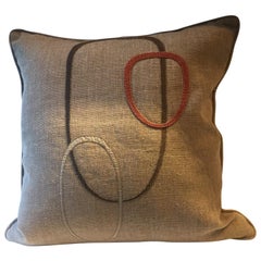 Decorative Cushion Linen Color Sand with Contemporary Design Hand Embroidery