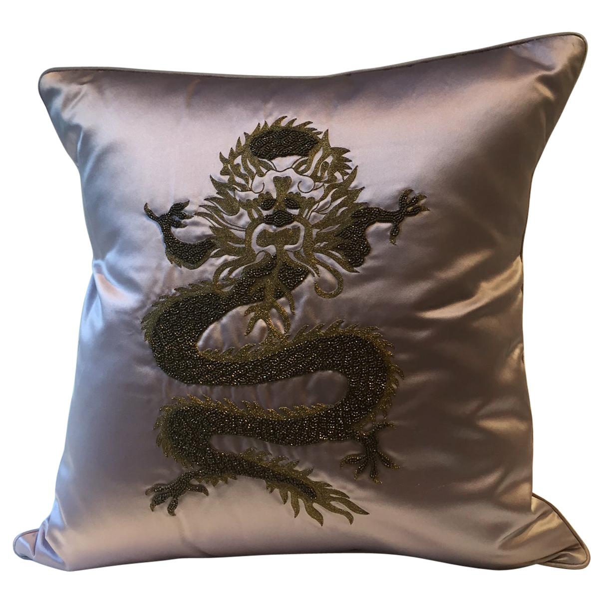 Decorative Cushion Silk Lilac with Dragon Design Hand Embroidery