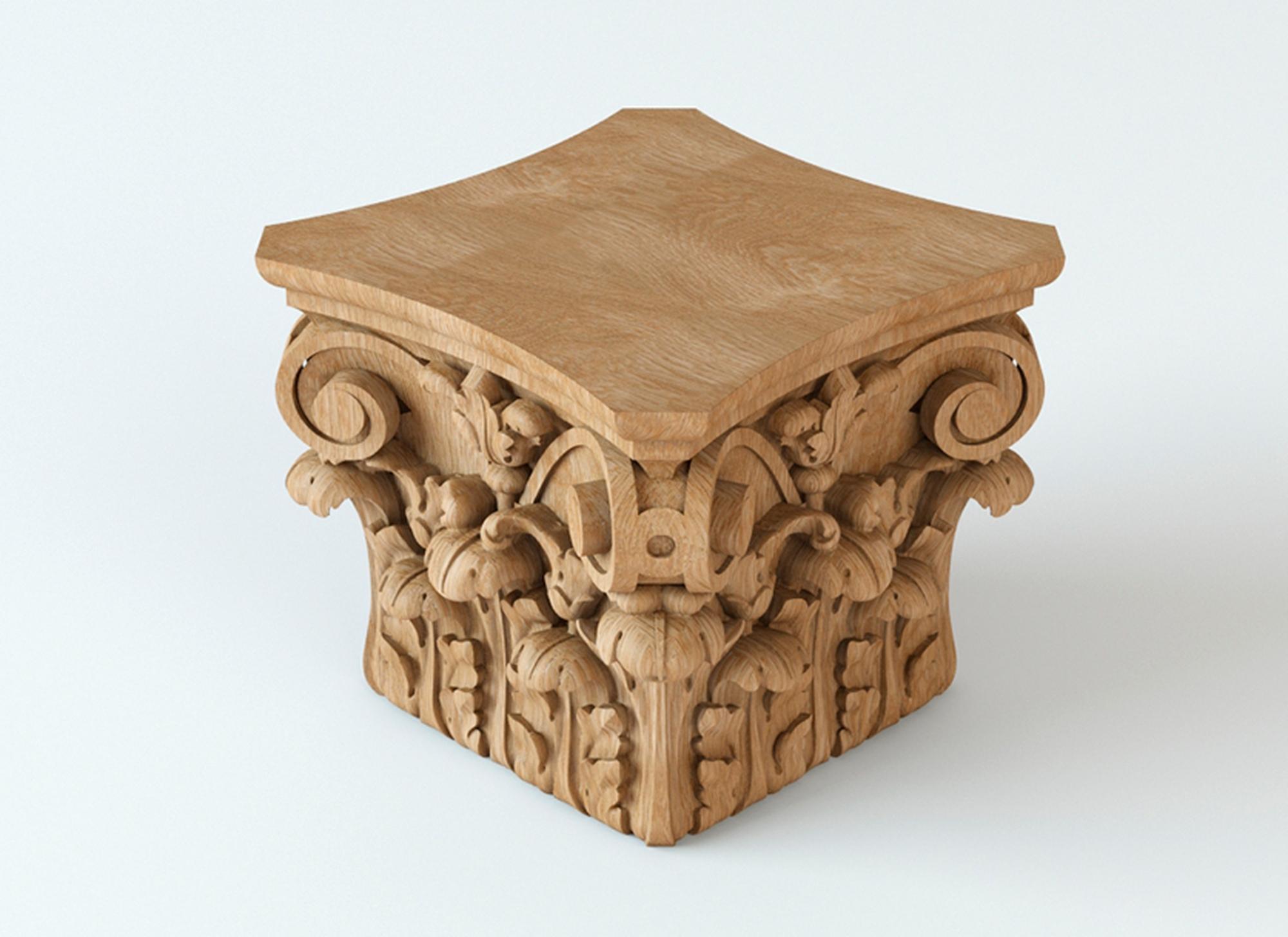 High quality decorative carve wood capital. Support for columns, pillars. Unpainted.

>> SKU: KL-012

>> Dimensions (A x B x C x f):

1) 4.92