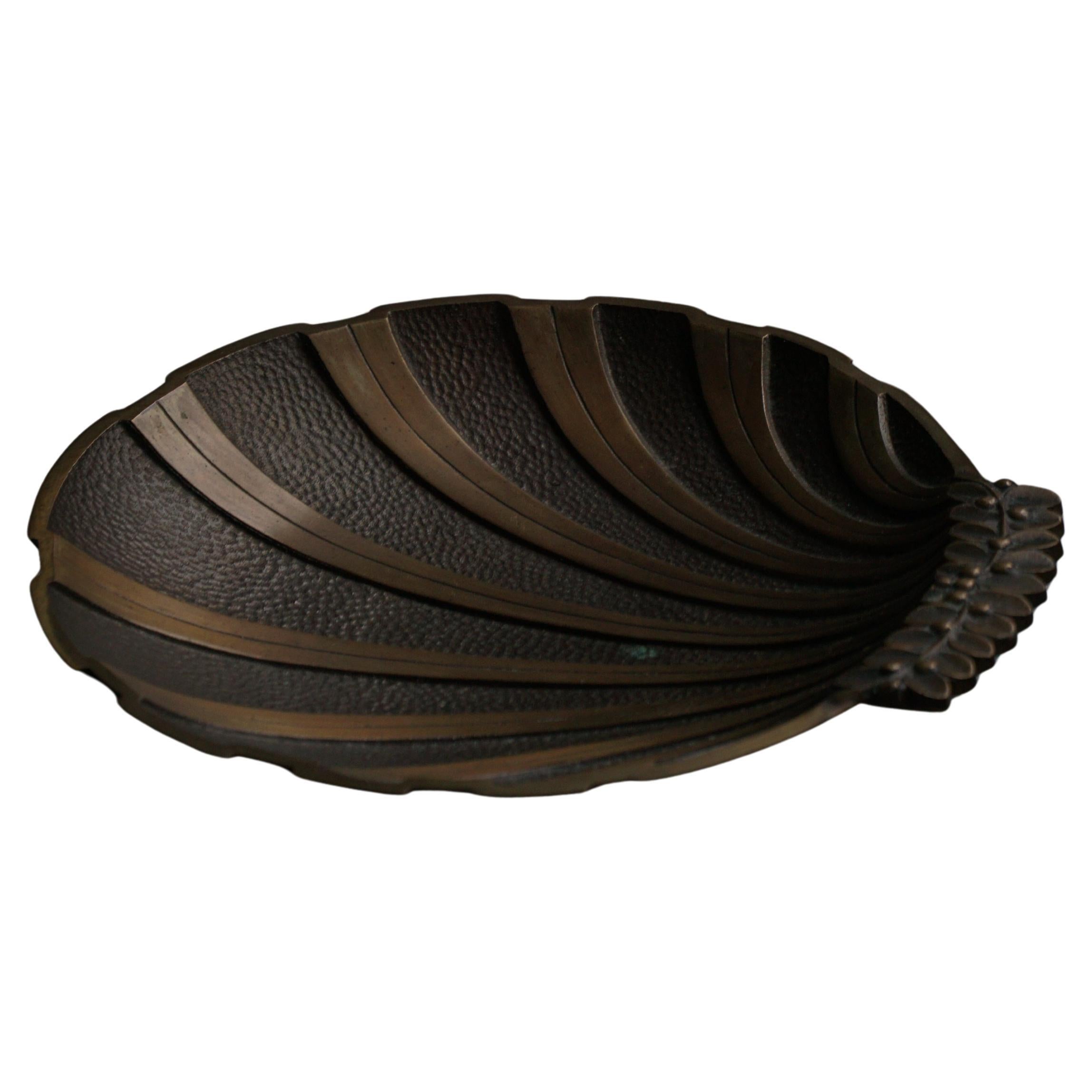 Decorative Danish Art Deco Bronze Shell Bowl, 1930–1940s
