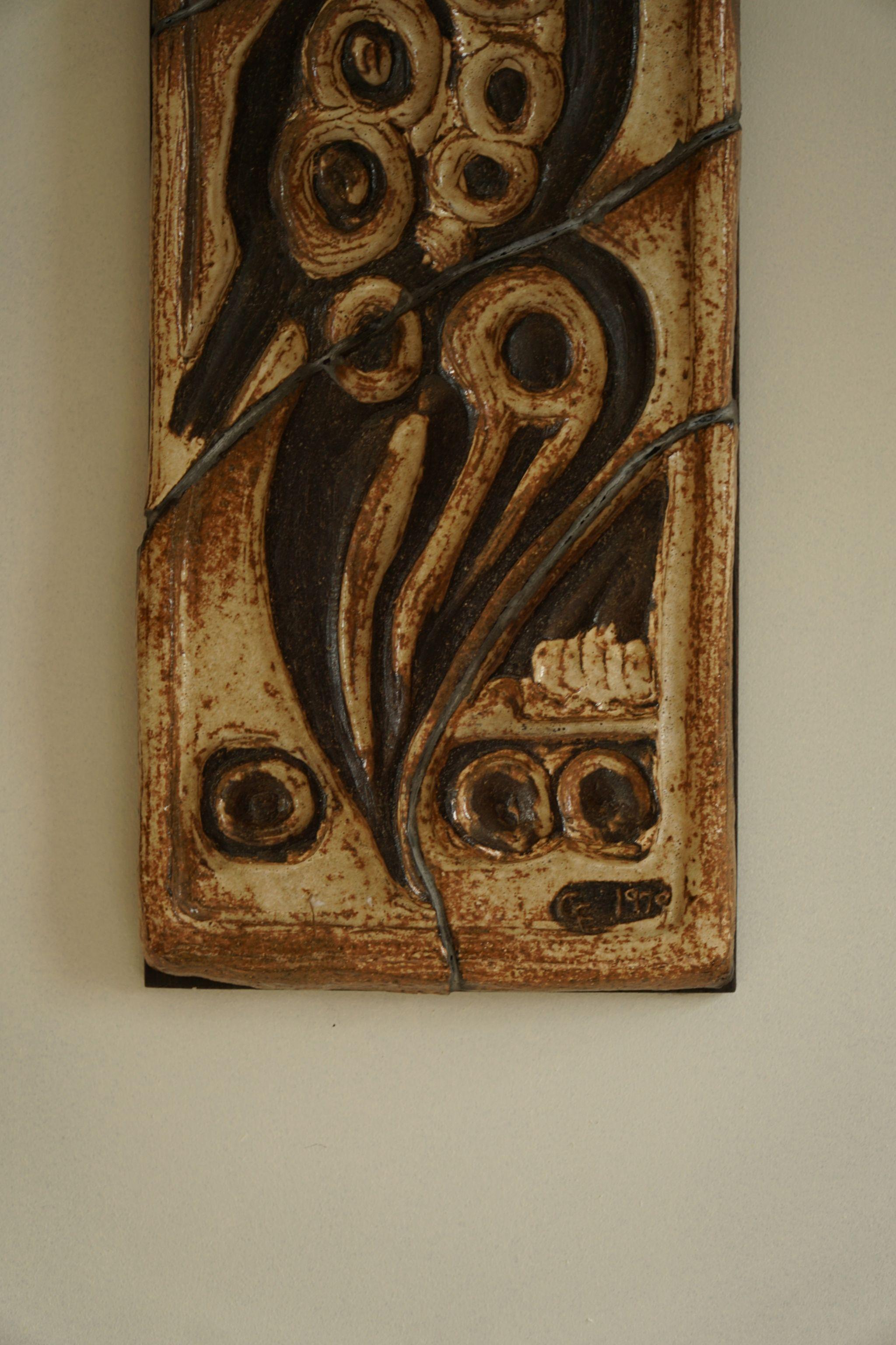 Decorative Danish Mid-Century Ceramic Wall Art, Signed CF, 1970 In Good Condition In Odense, DK