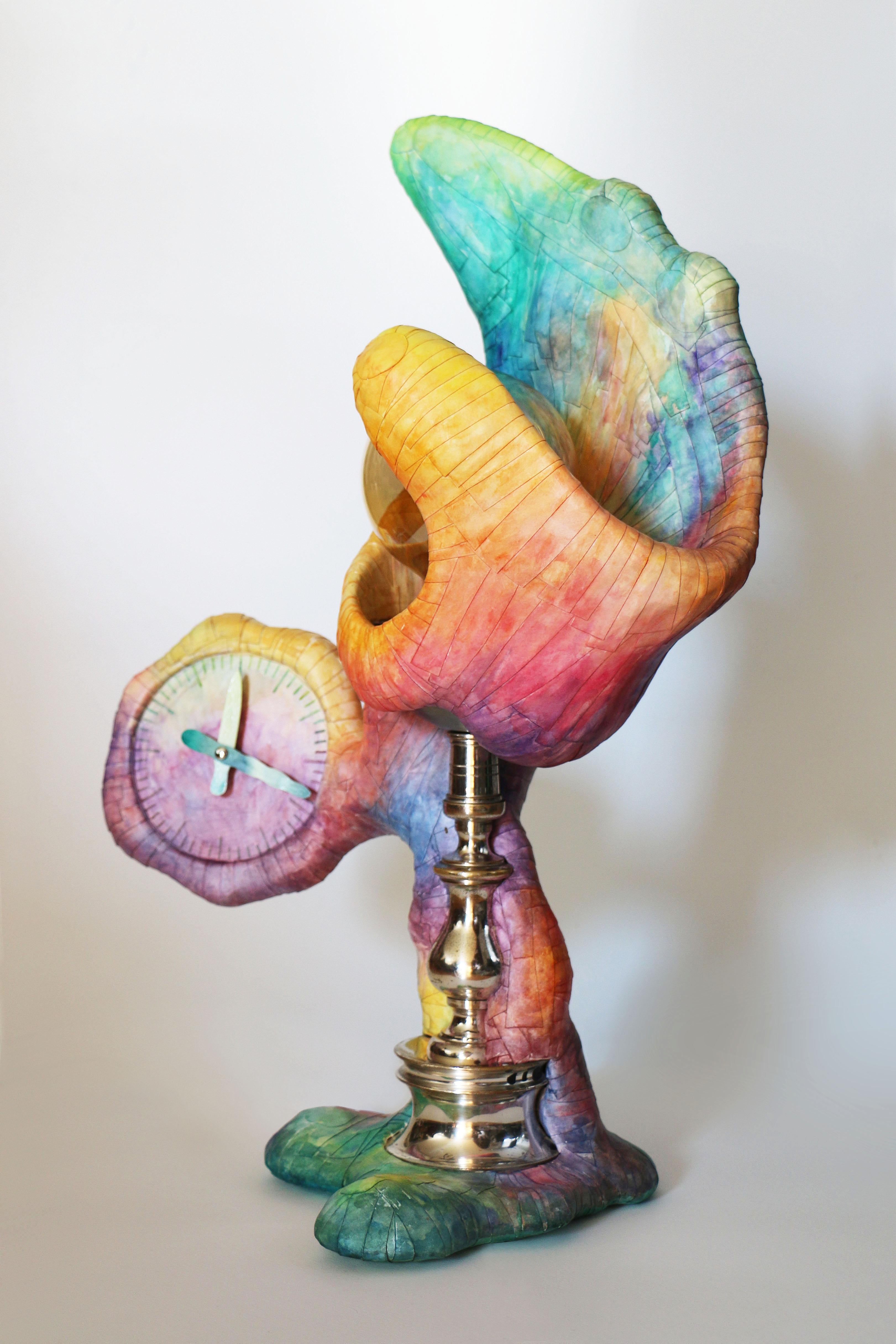 Czech Decorative Design Sculpture Chameleon Clock Lamp I by Vadim Kibardin For Sale