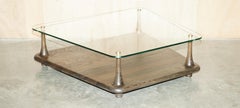 DECORATiVE DESIGNER GLASS & SEARED OAK TWO TIER COFFEE TABLE LOVELY PATINA