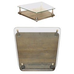 DECORATiVE DESIGNER GLASS & SEARED OAK TWO TIER COFFEE TABLE LOVELY PATINA