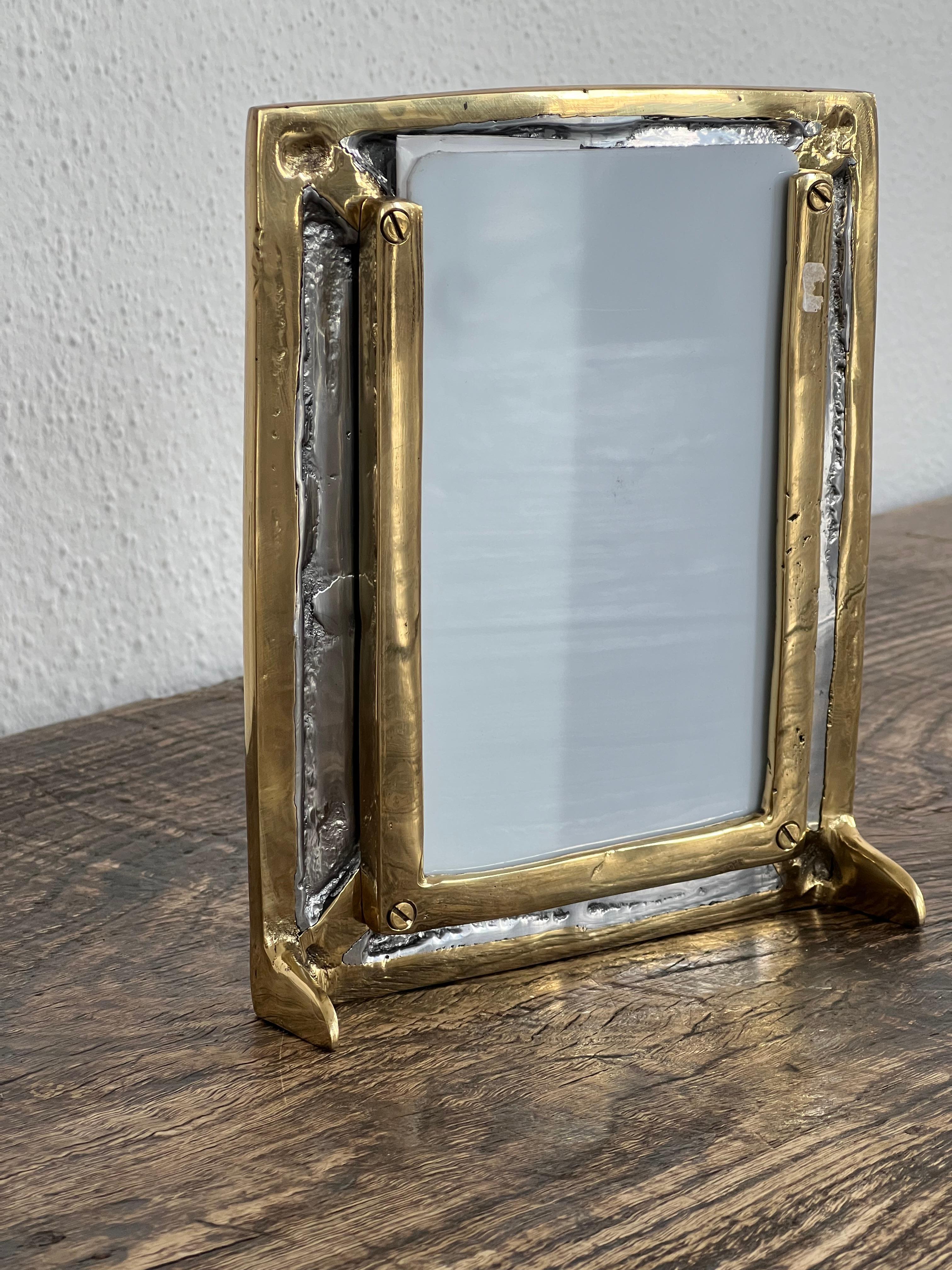 Contemporary Decorative Diagonal Picture Frame N019 Solid Cast Brass Aluminum Handmade Spain  For Sale