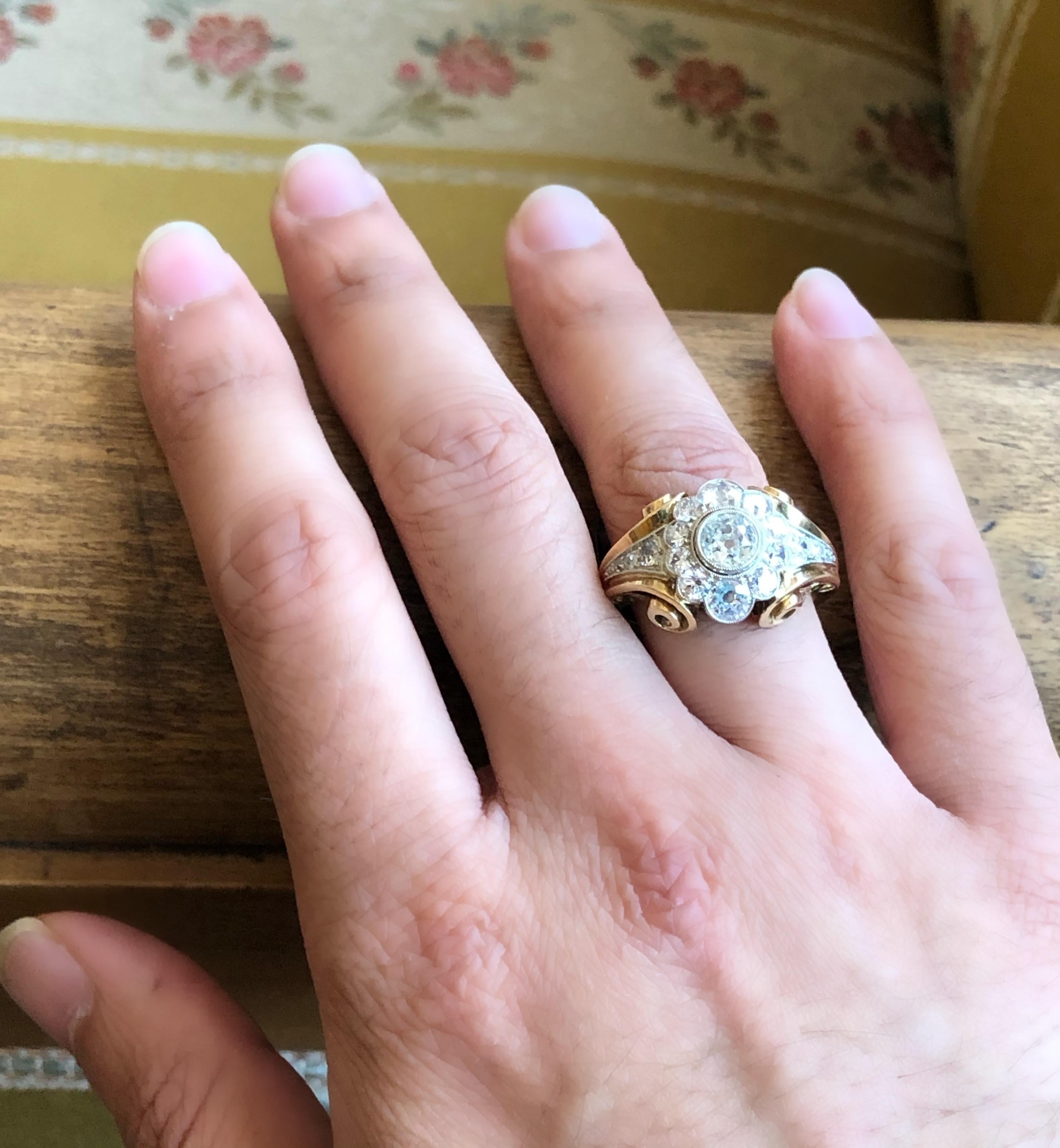 Dekorativer Retro-Diamant-Ring, 1950er Jahre im Zustand „Hervorragend“ im Angebot in Idar-Oberstein, DE