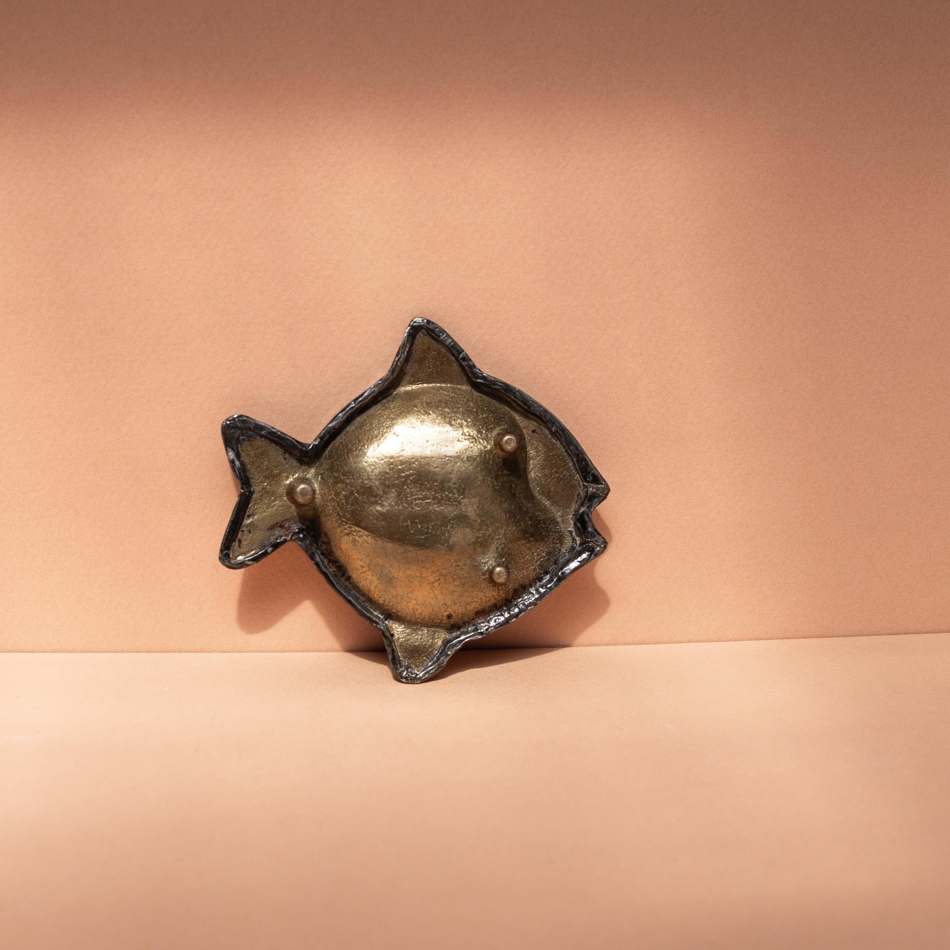 French Decorative Dish or Trinket, Silvered Metal Fish Design, 1970s For Sale