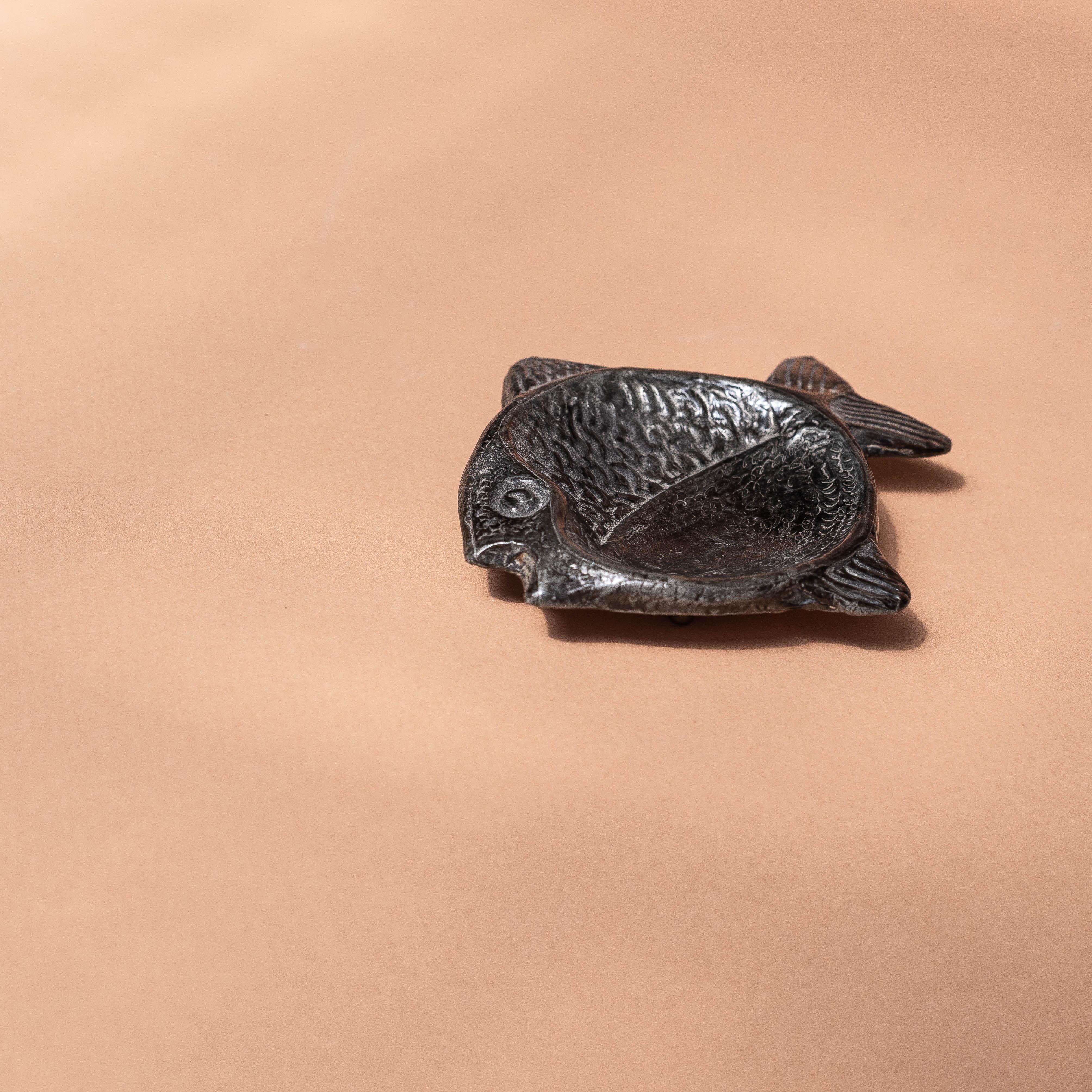 Carved Decorative Dish or Trinket, Silvered Metal Fish Design, 1970s For Sale