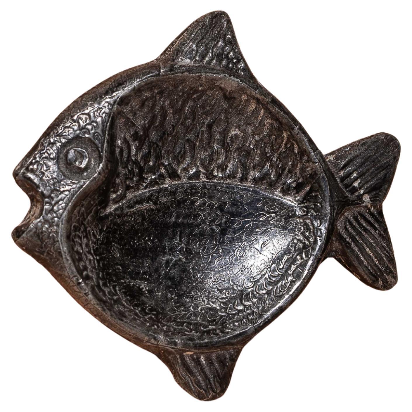 Decorative Dish or Trinket, Silvered Metal Fish Design, 1970s For Sale