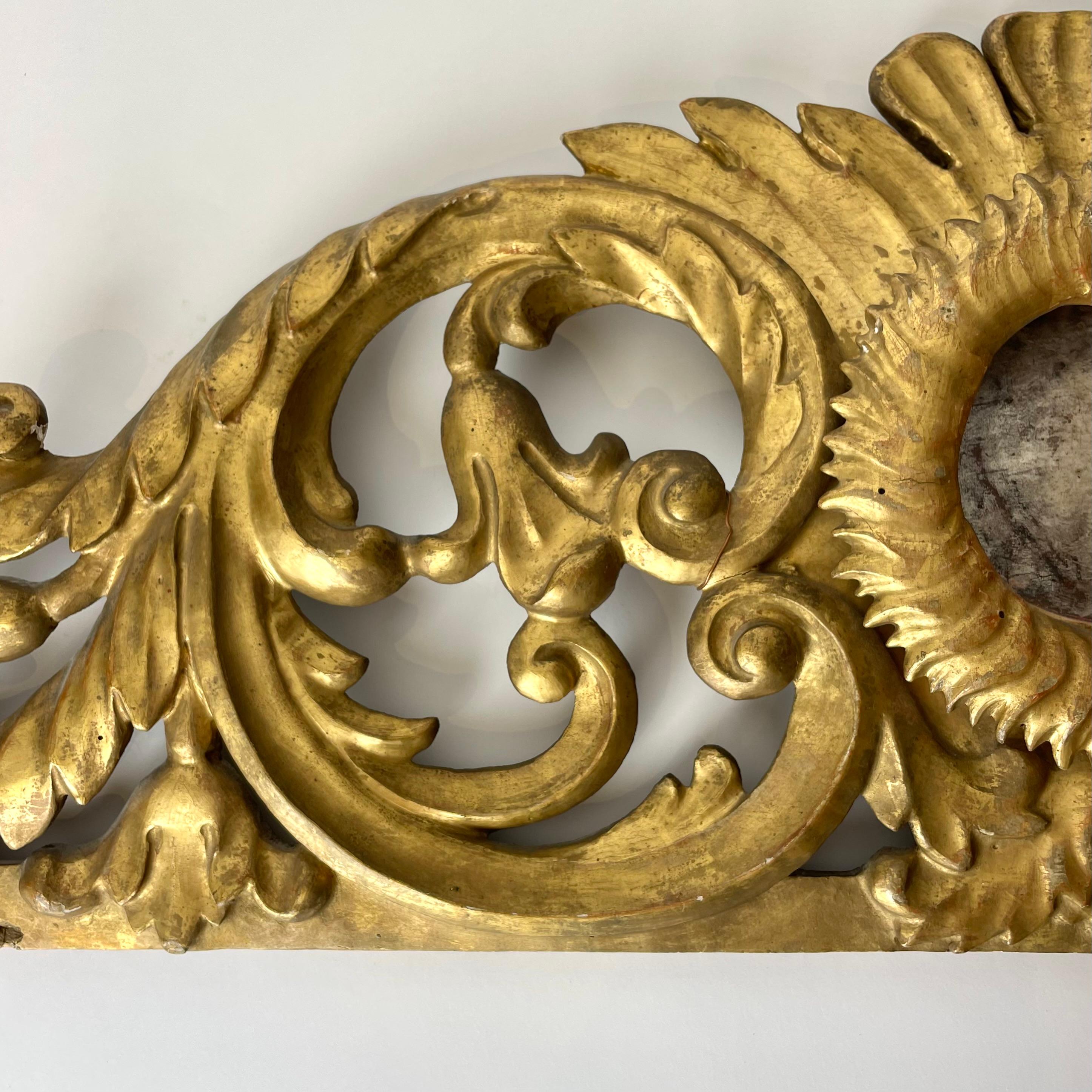 European Decorative Door Moulding Architrave Gilt and Silvered Wood Panel, 18th Century For Sale