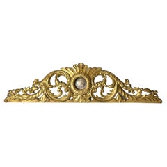 Antique Decorative Door Moulding Architrave Gilt and Silvered Wood Panel, 18th Century