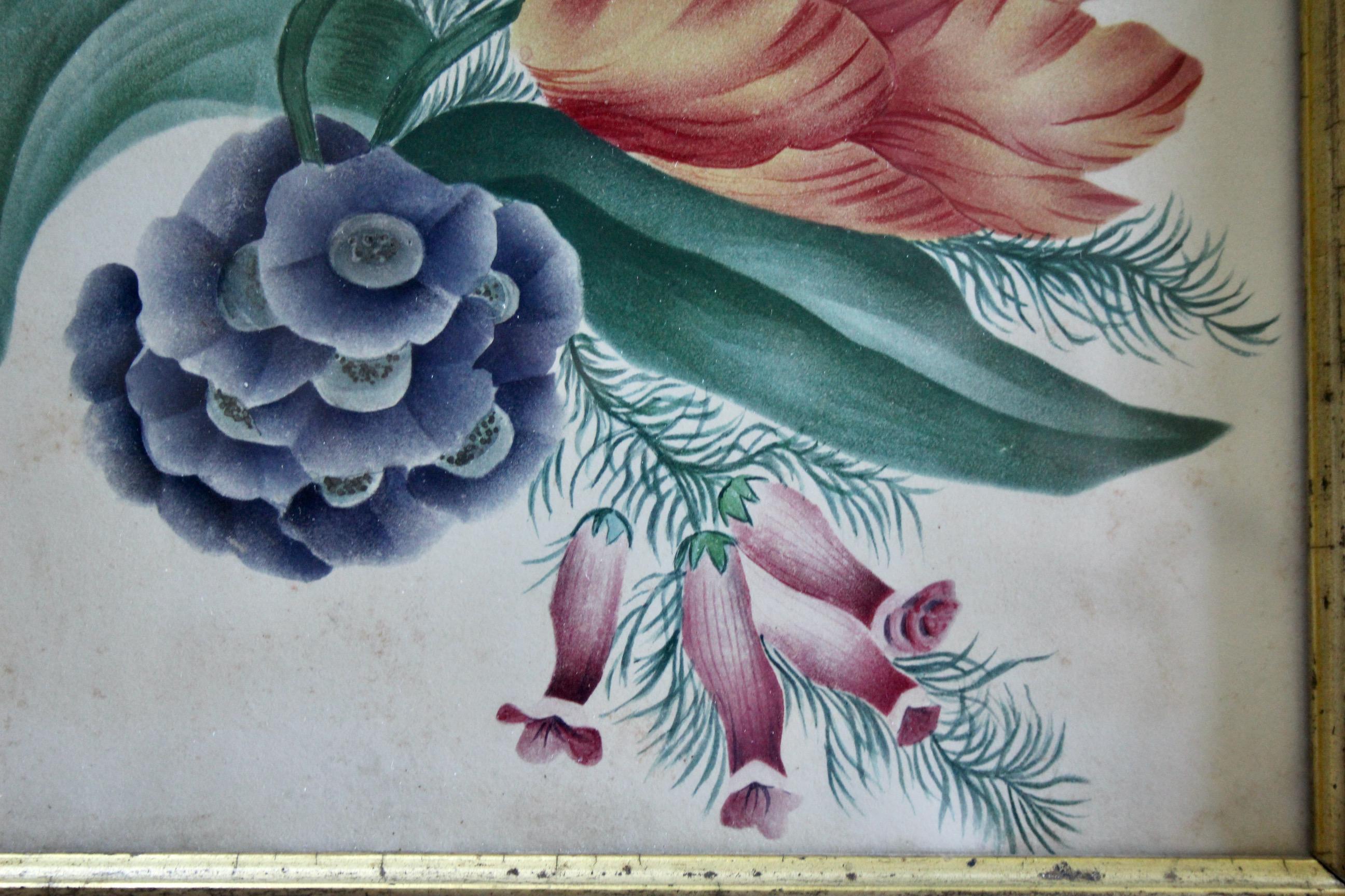 Anglais dessin décoratif de fleurs aquarelle en vente