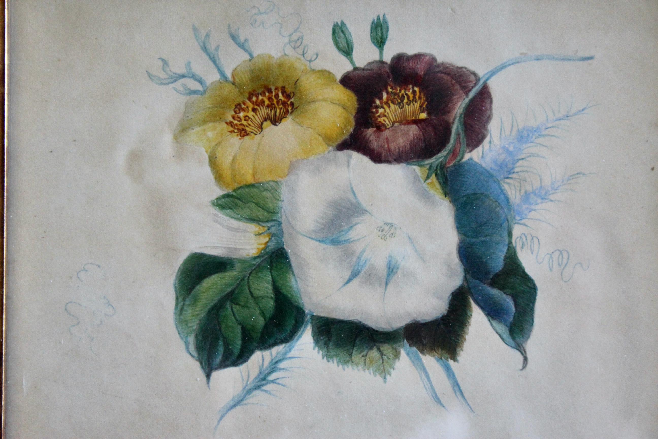 dekorative Zeichnung von Blumen Aquarell (Englisch) im Angebot