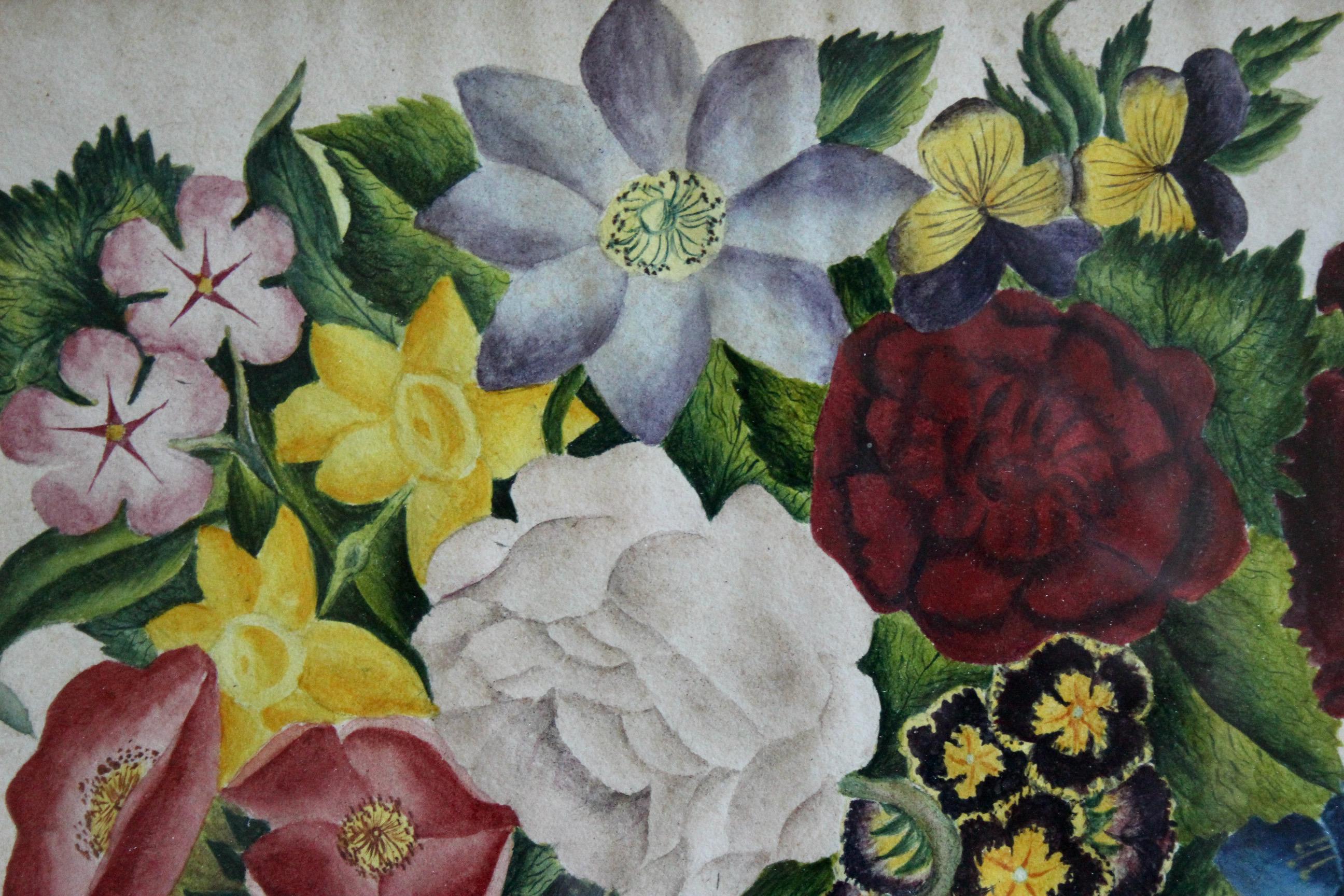 dekorative Zeichnung von Blumen Aquarell (Englisch) im Angebot