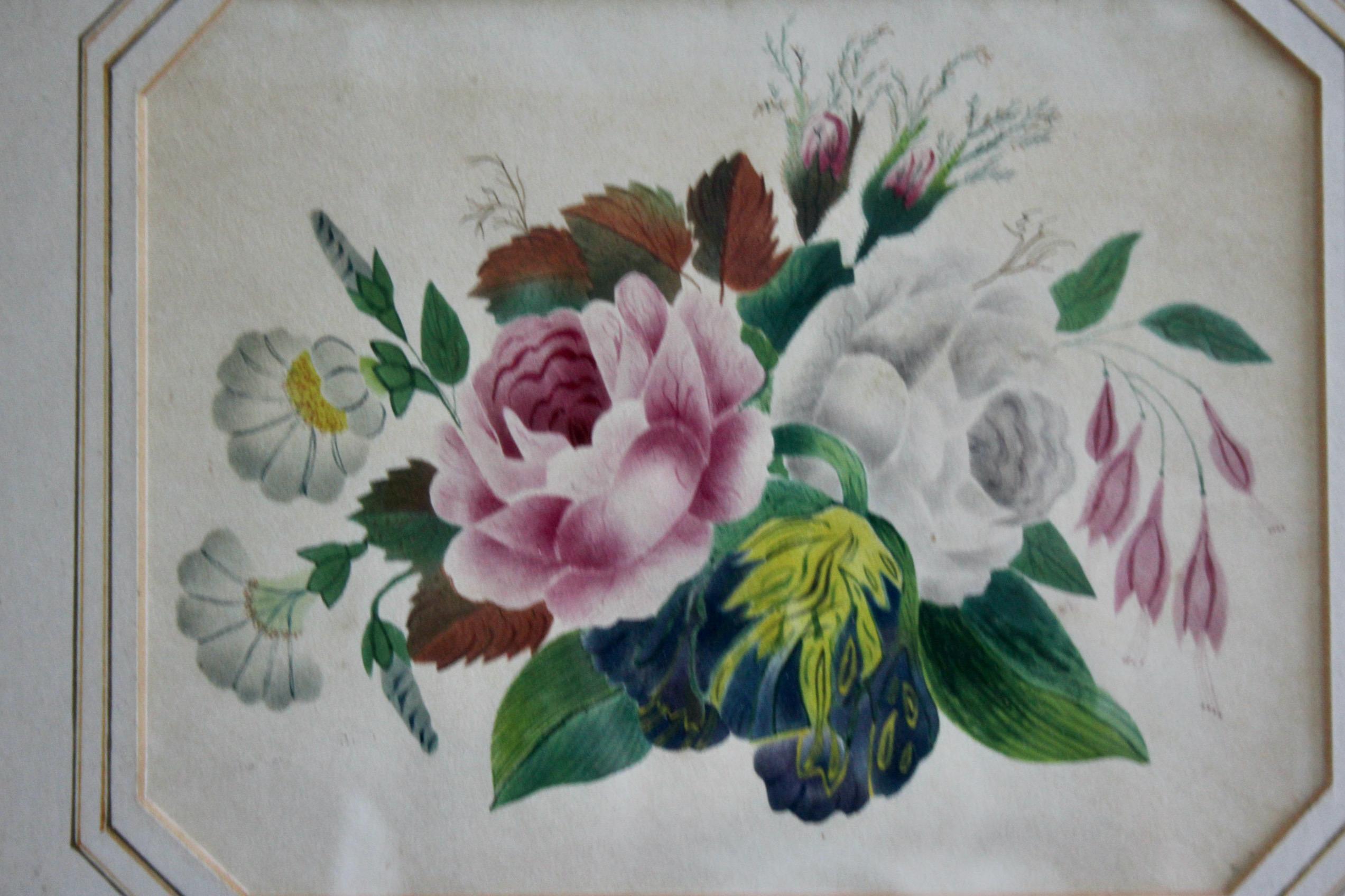 dekorative Zeichnung von Blumen Aquarell (Englisch) im Angebot