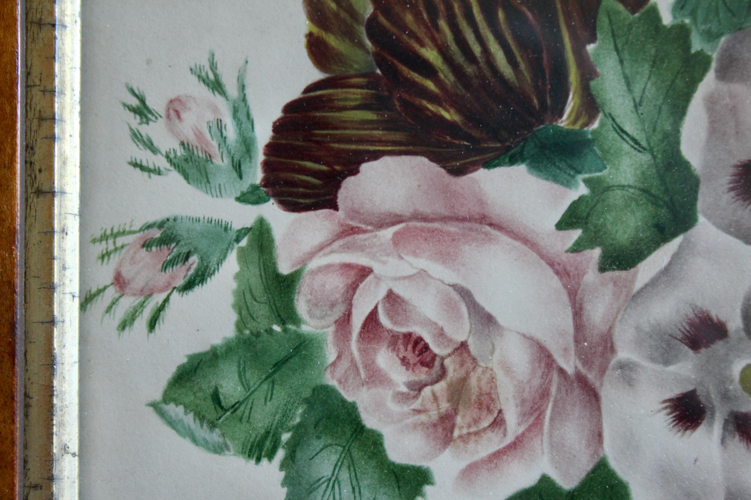 XIXe siècle dessin décoratif de fleurs aquarelle en vente